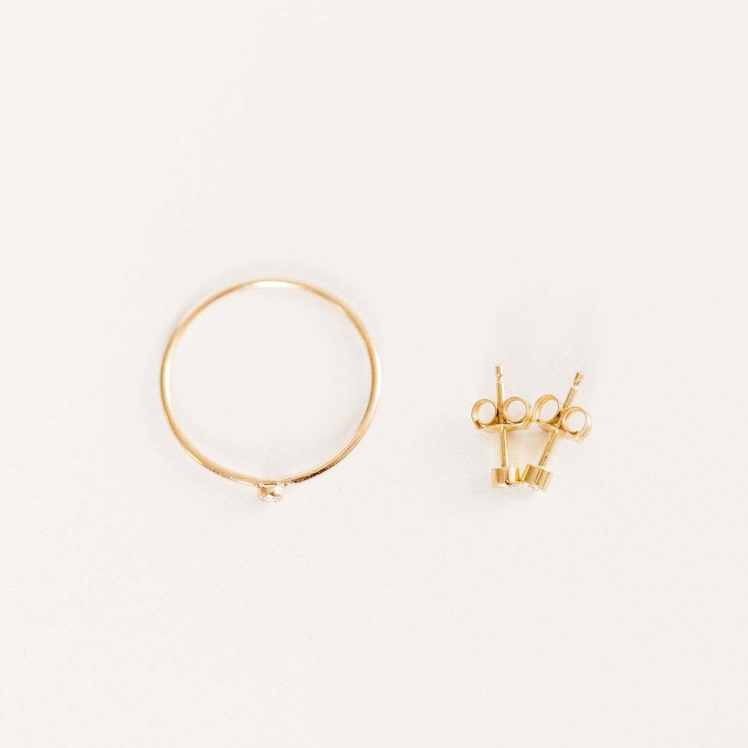 14K Petite Diamond Ring + Studs Bundle