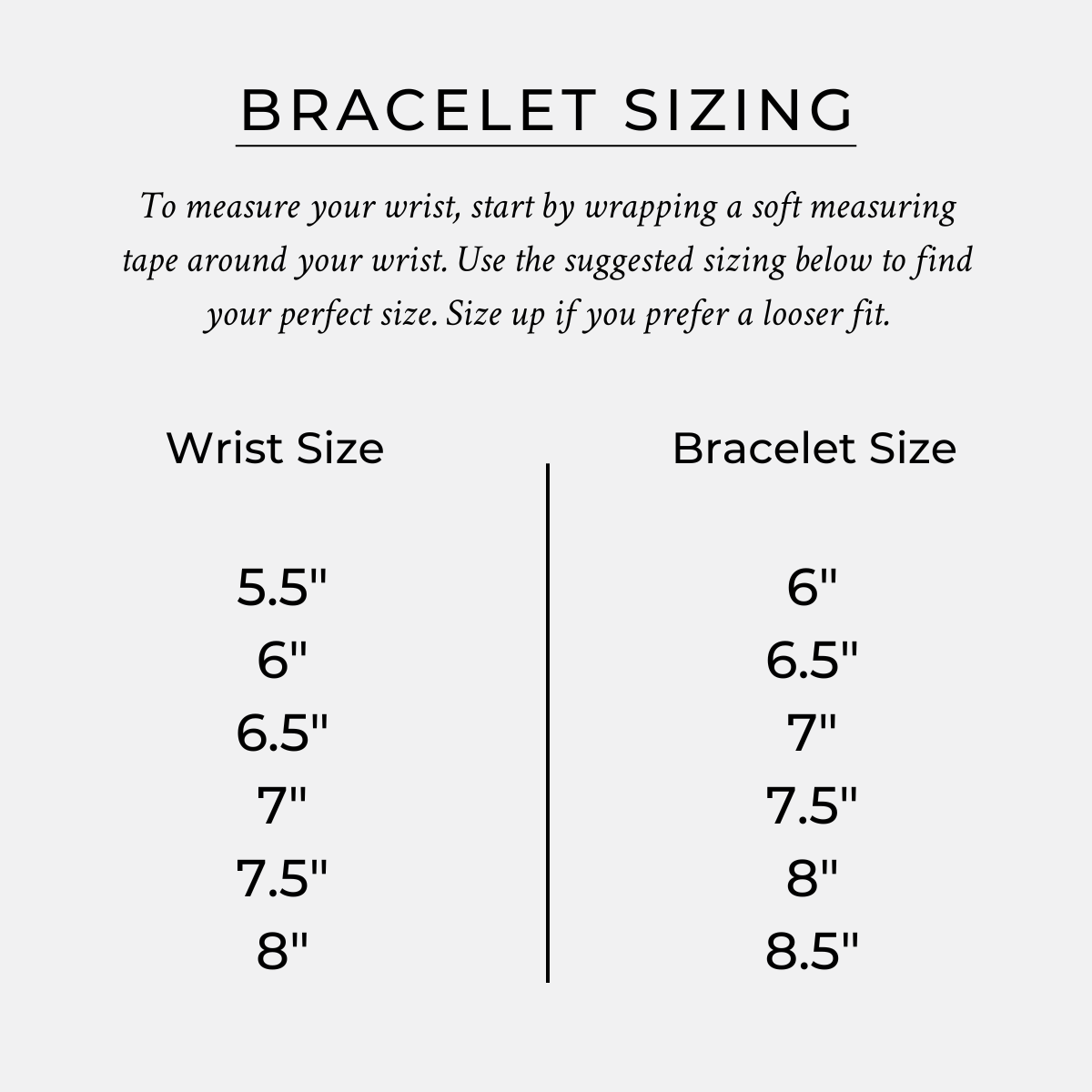 Bracelet sizing chart