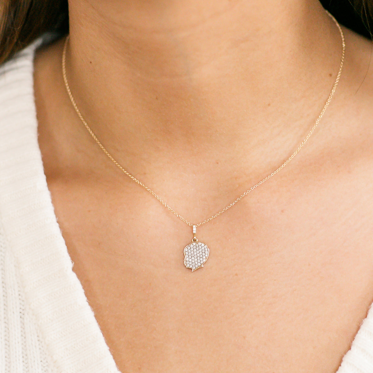 14K Gold Pavé Diamond Silhouette Charm Necklace - Vana Chupp Studio
