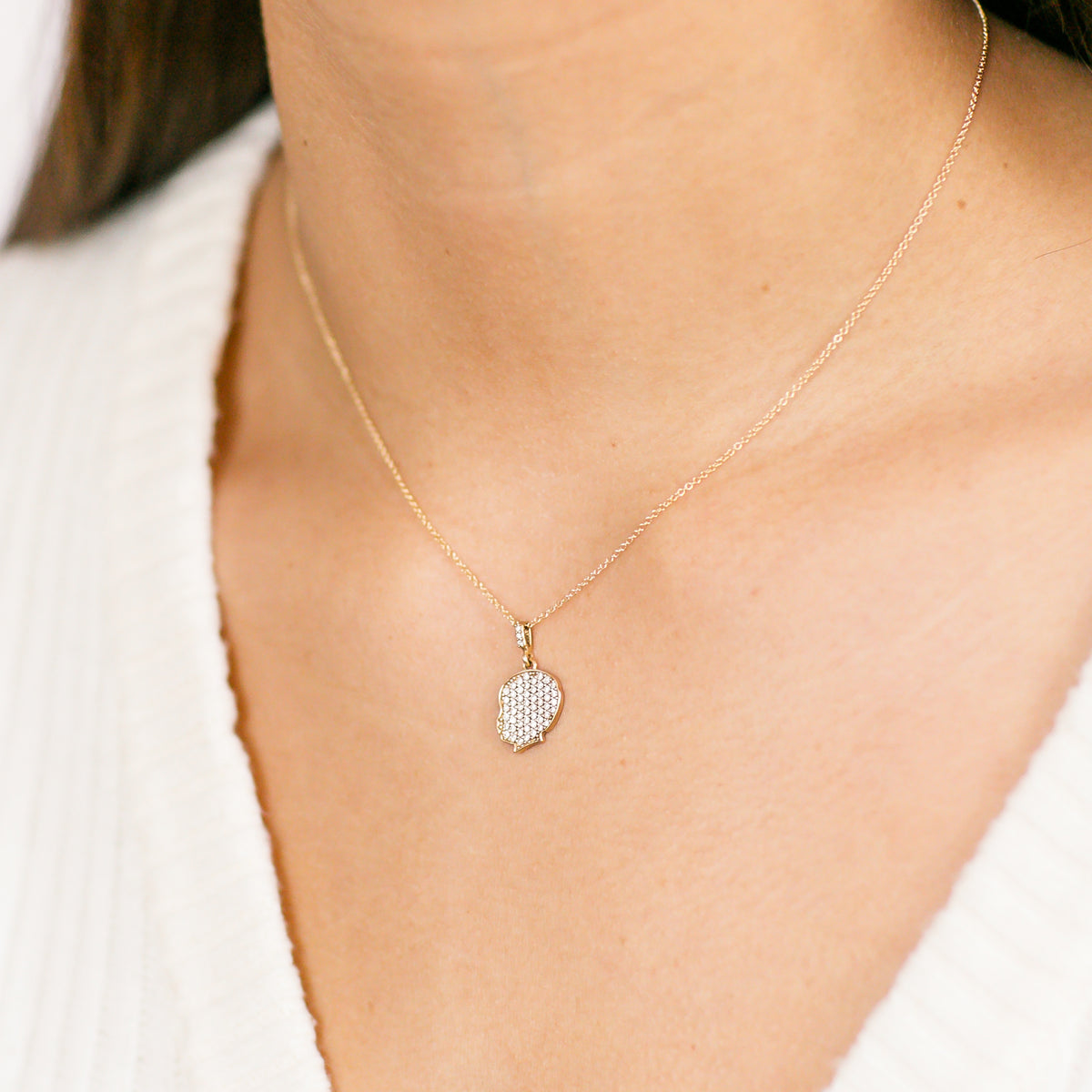 14K Gold Pavé Diamond Silhouette Charm Necklace - Vana Chupp Studio