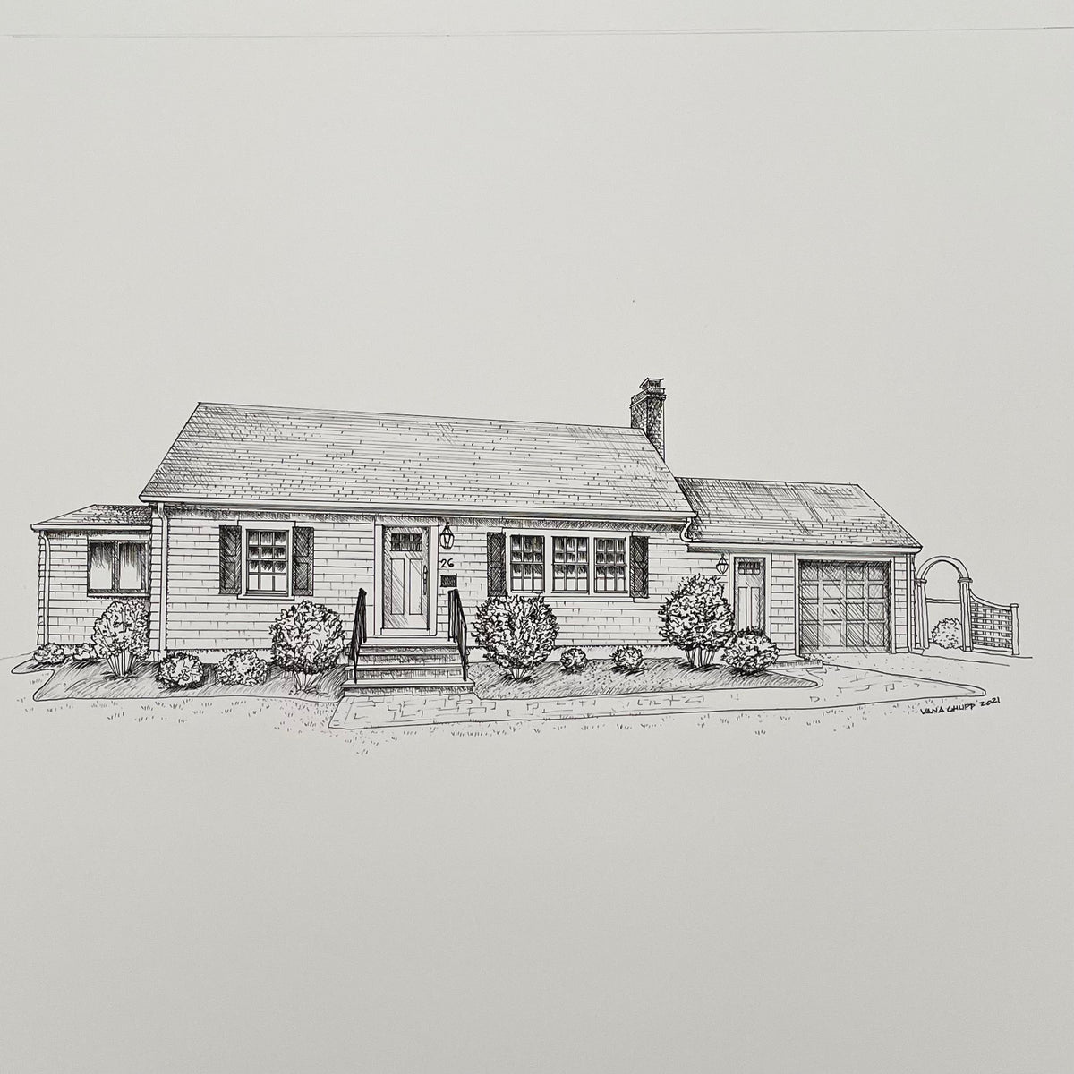 Custom House Illustration - Black Ink - Vana Chupp Studio