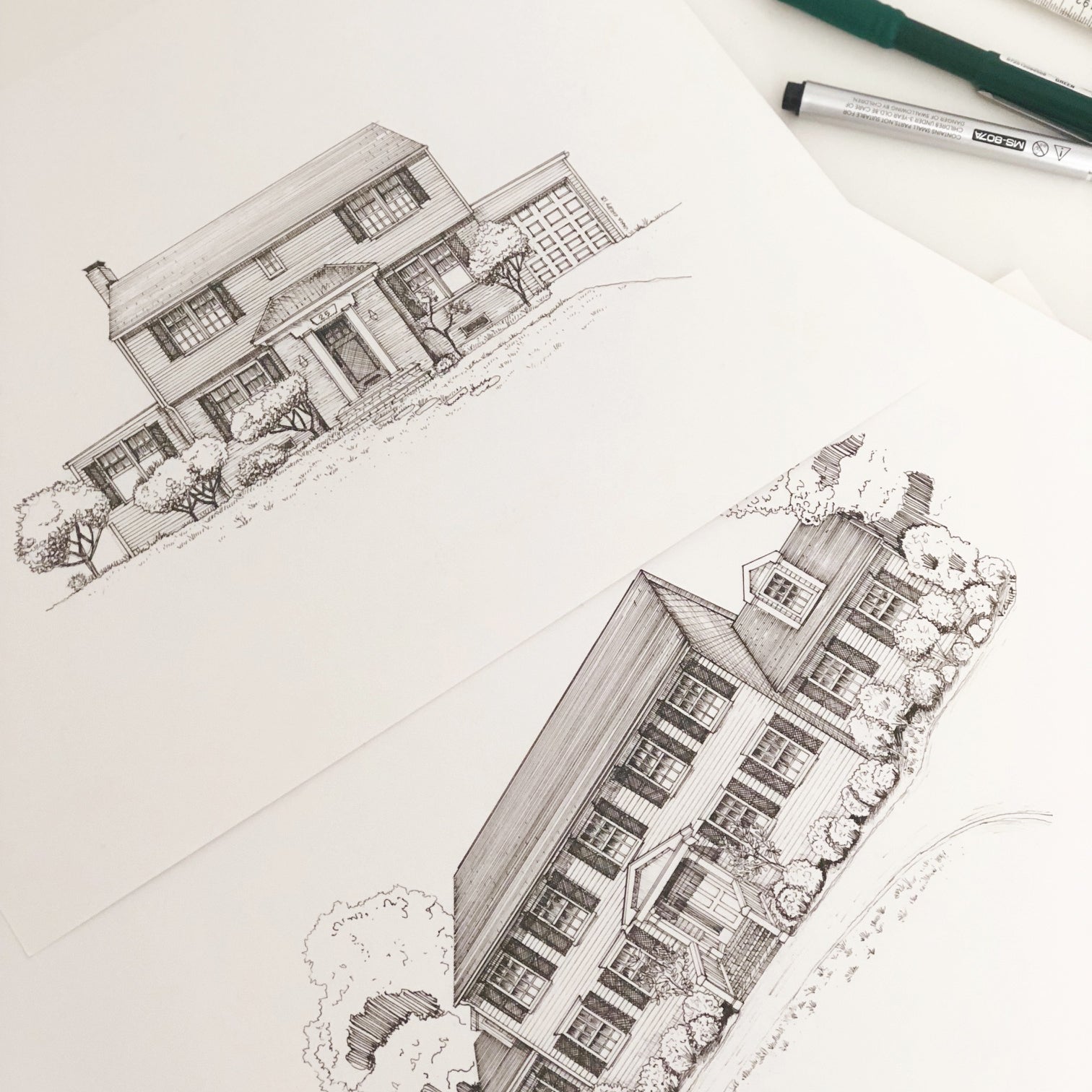 Deposit for Custom House Illustration - Black Ink - Vana Chupp Studio