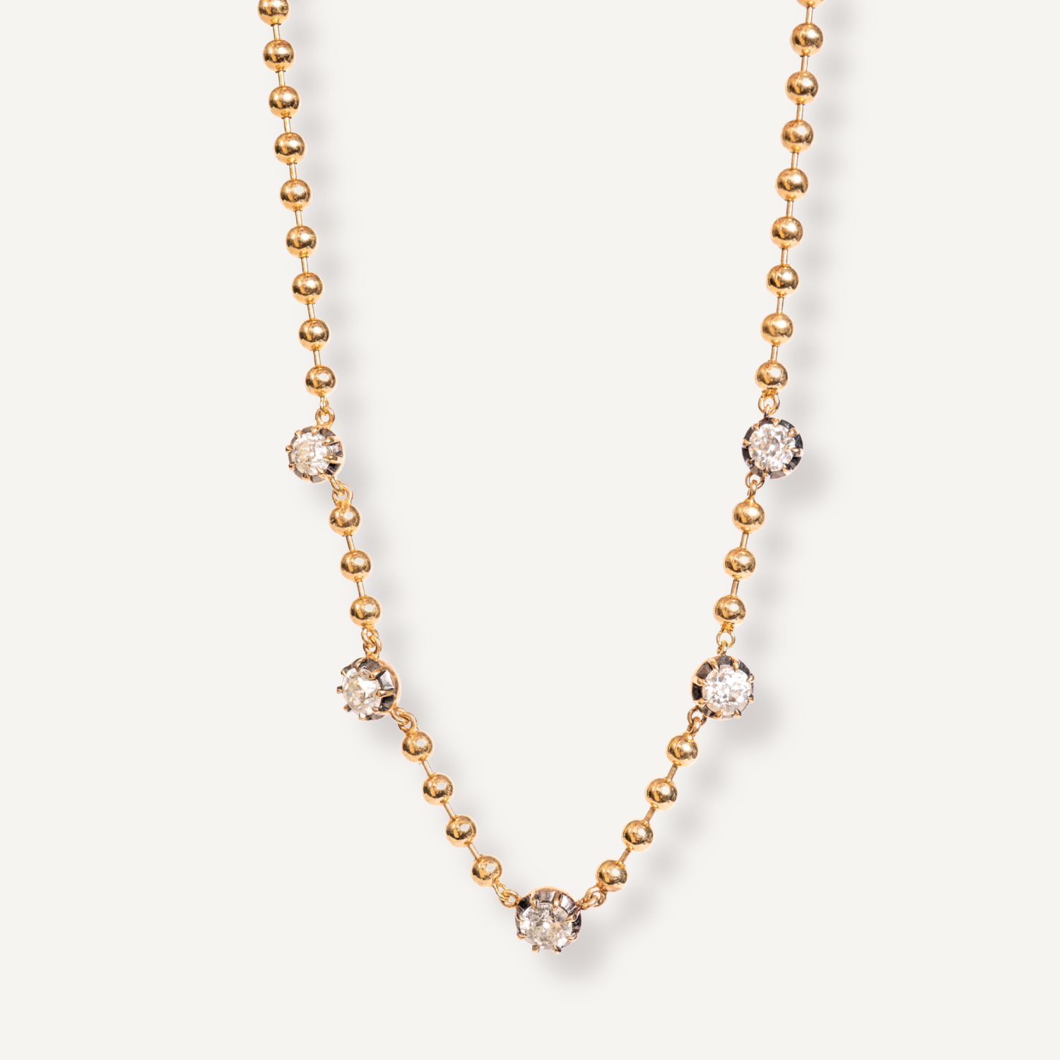 The Five Old Mine Georgian Set Diamonds Necklace