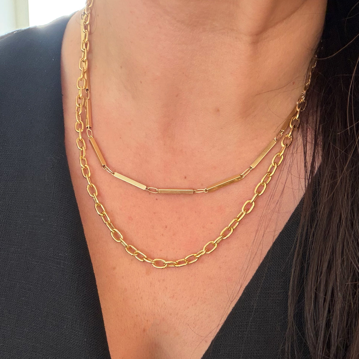 14K Bar Link Necklace - 17 inch