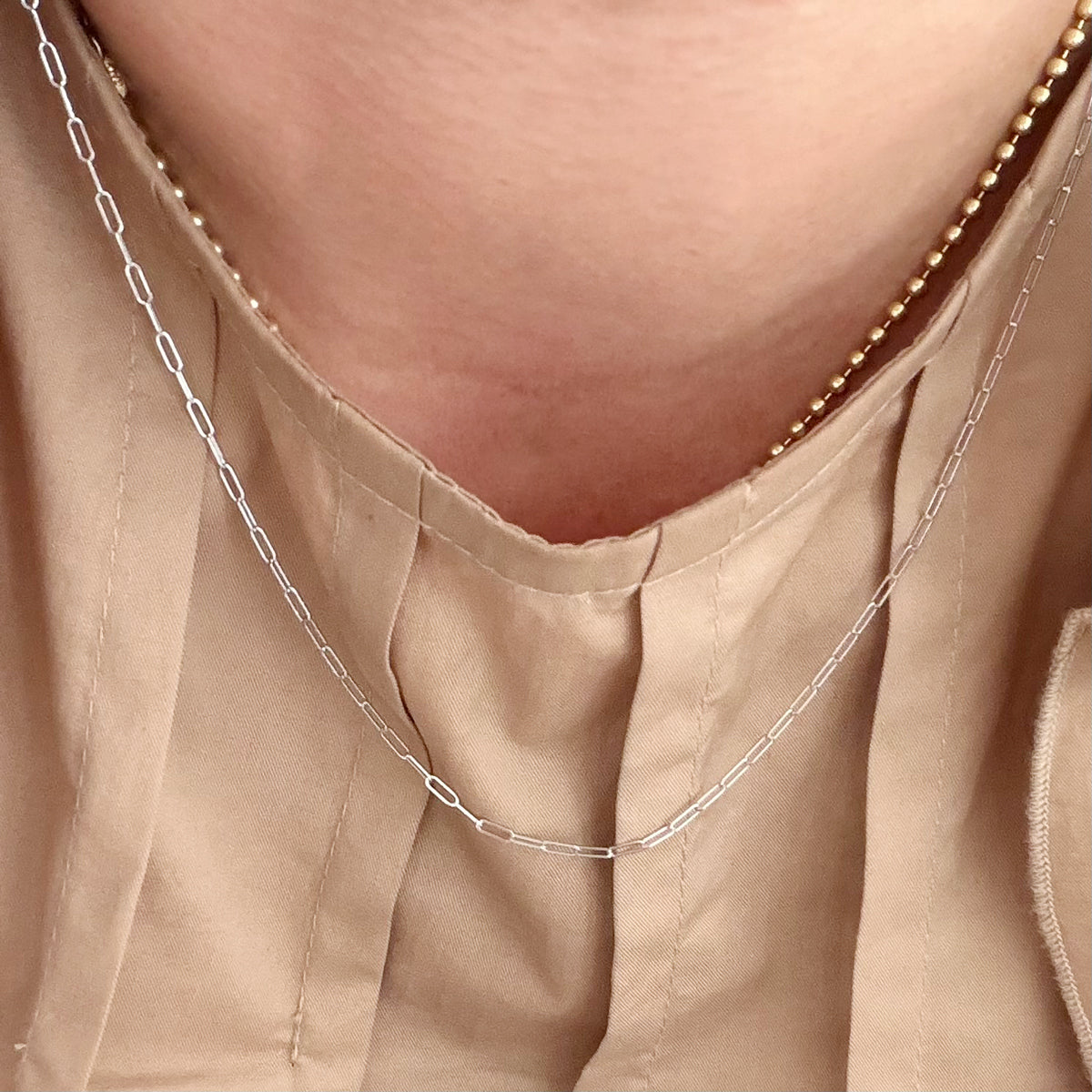 14K White Gold Dainty Weight Paperclip Chain Necklace - 18 inch