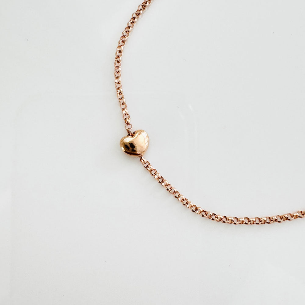 14K Rose Gold Puff Heart Bracelet - sample sale