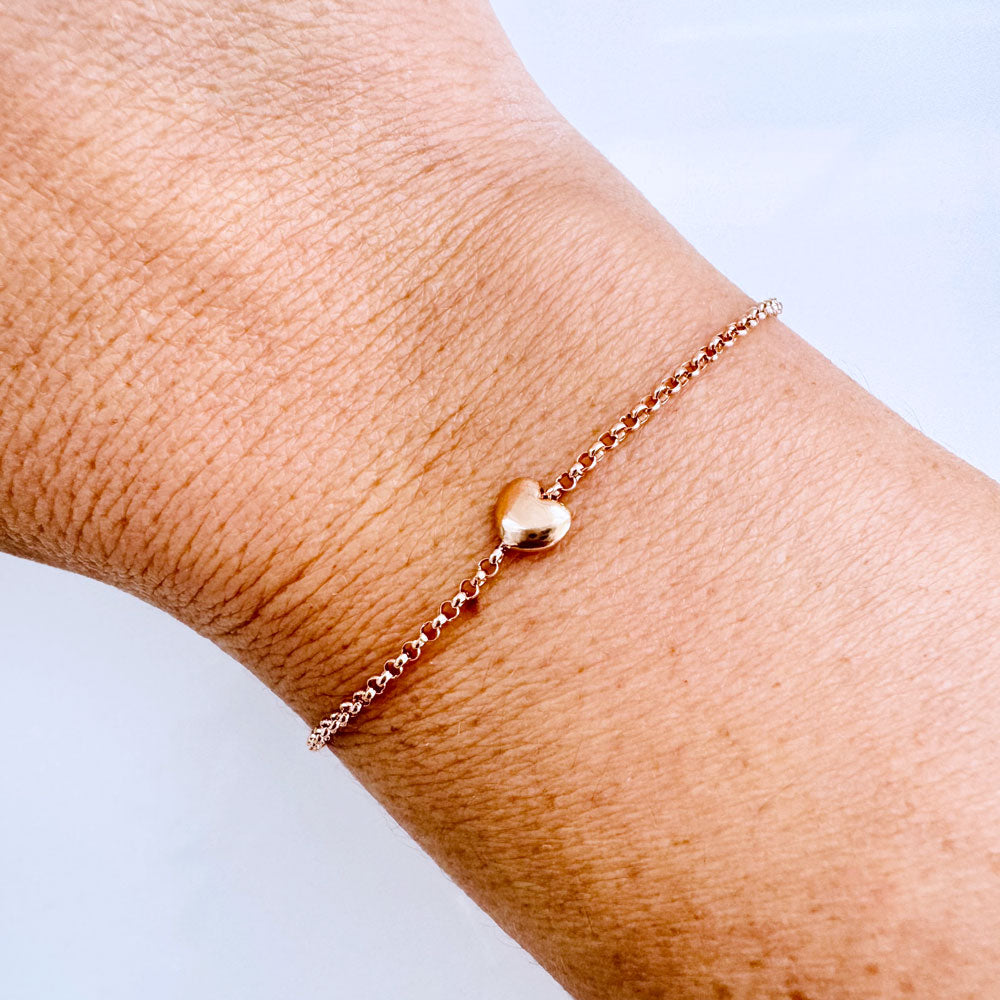 14K Rose Gold Puff Heart Bracelet - sample sale