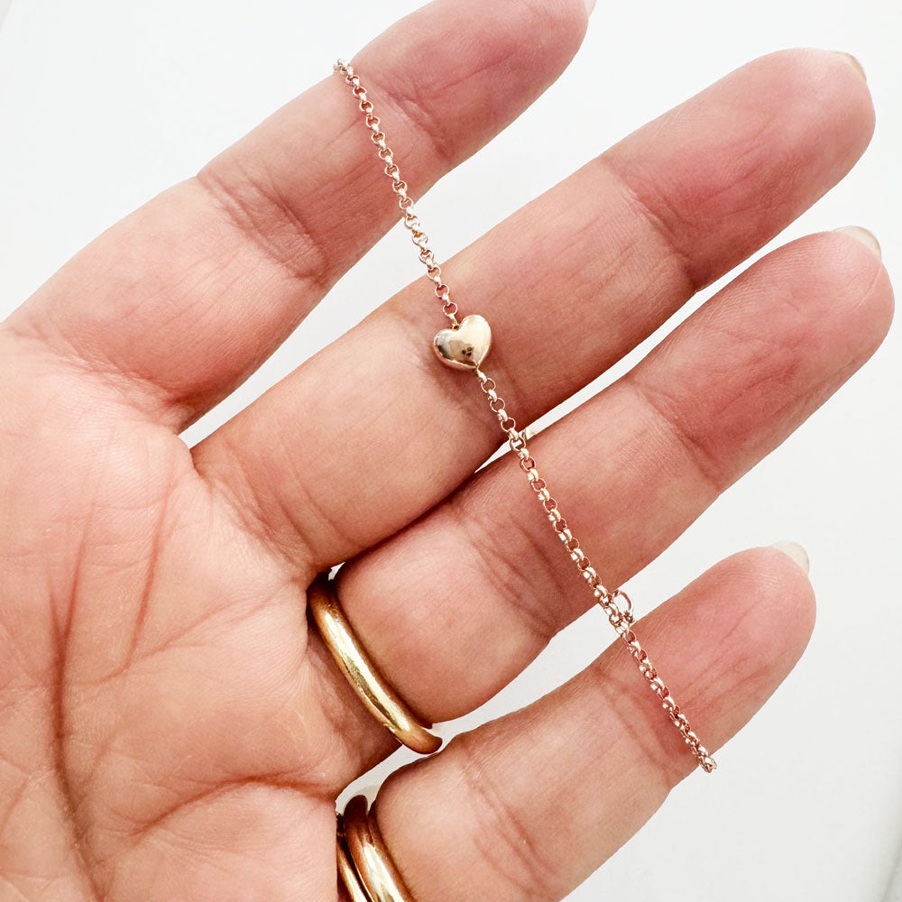 14K Rose Gold Puff Heart Bracelet - sample sale