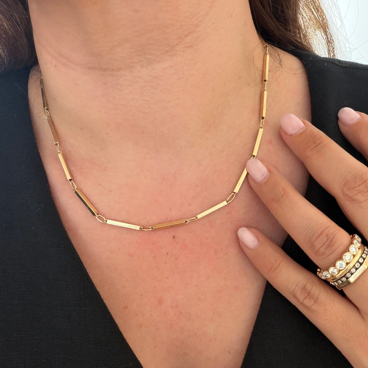 14K Bar Link Necklace - 17 inch