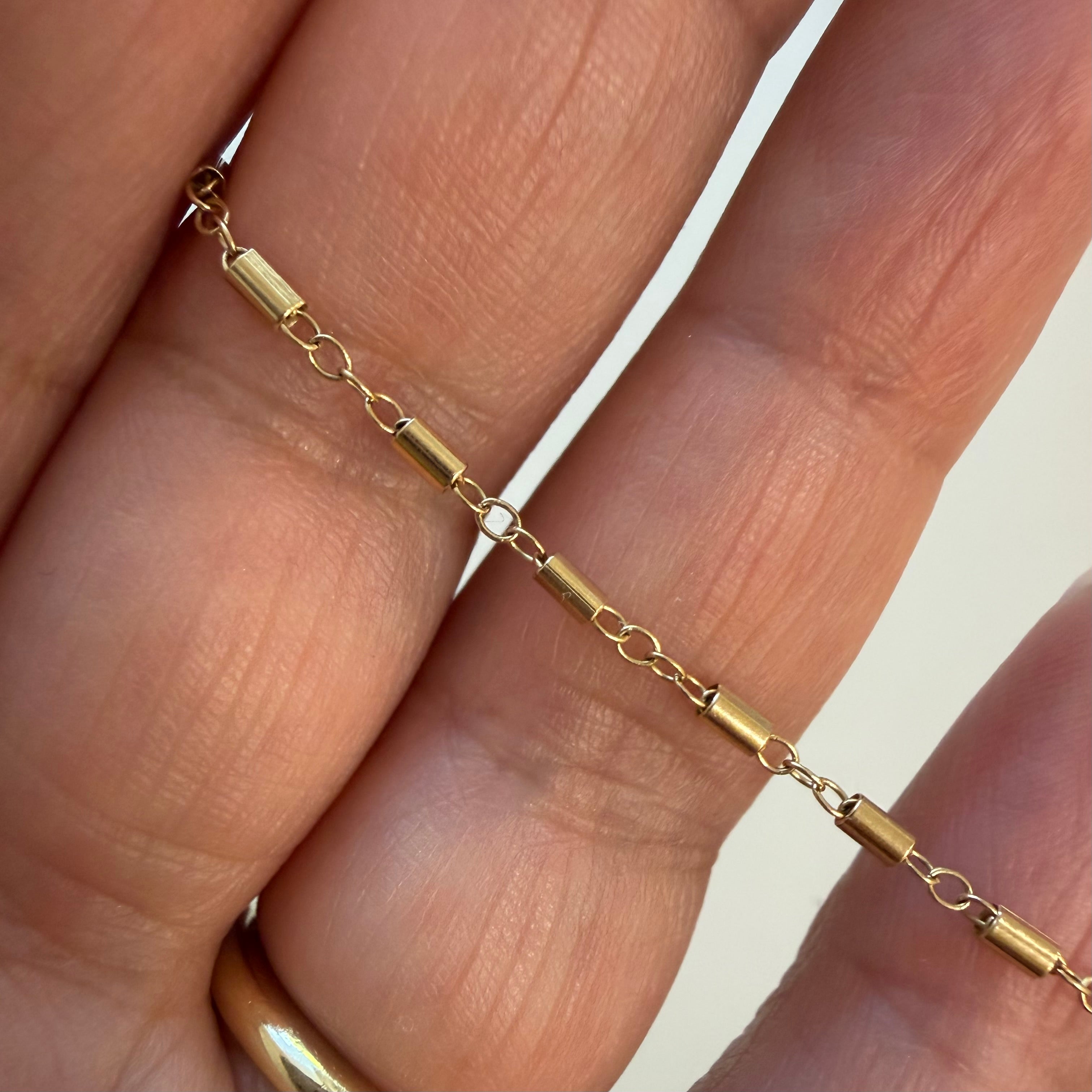 14K Yellow Gold Mini Bars Charm Bracelet - 7 inch