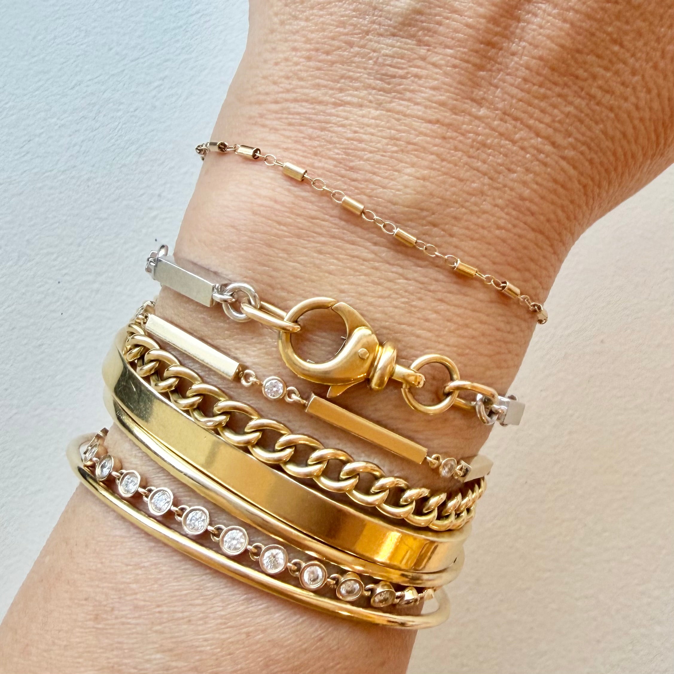 14K Yellow Gold Mini Bars Charm Bracelet - 7 inch