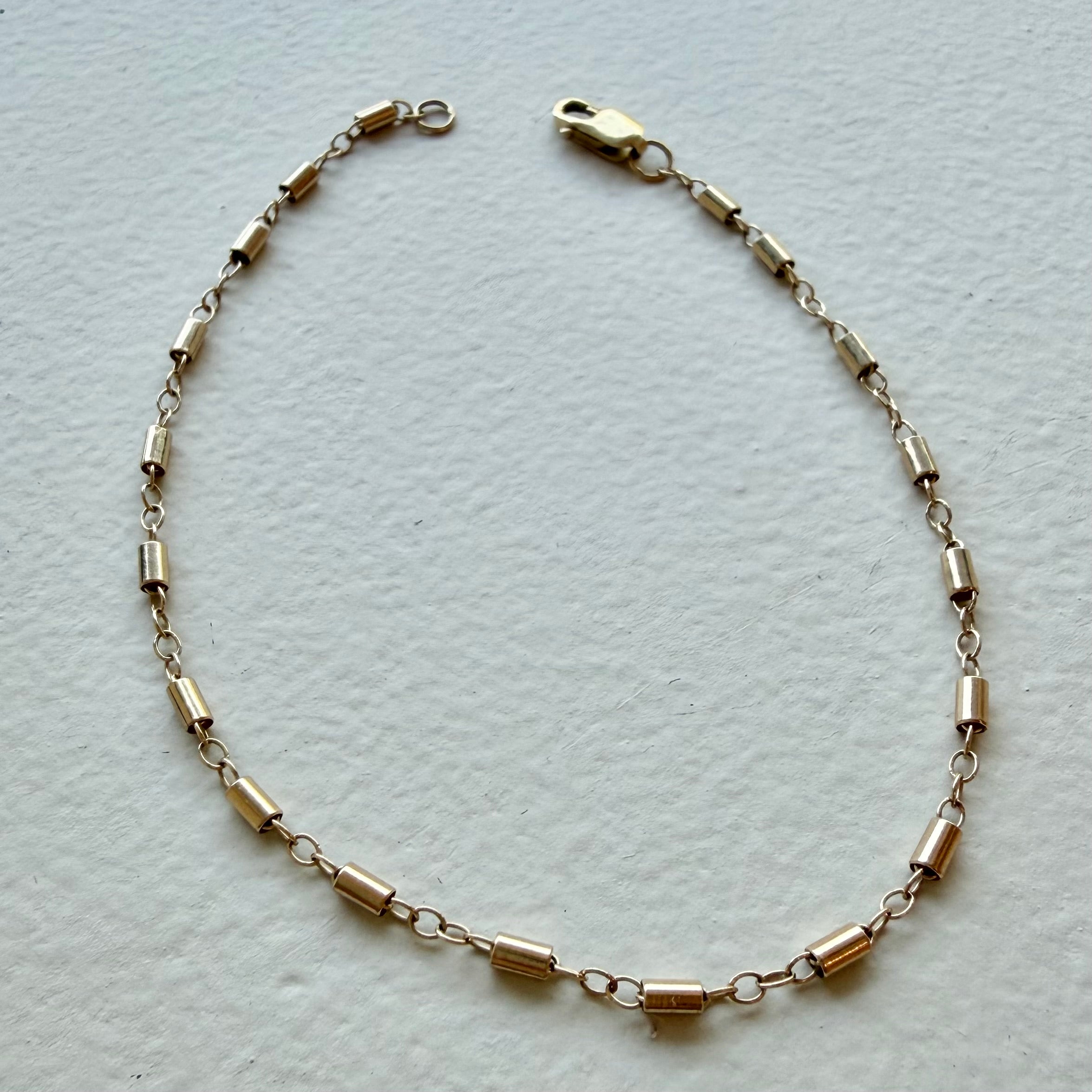 14K Yellow Gold Mini Bars Charm Bracelet - 7 inch