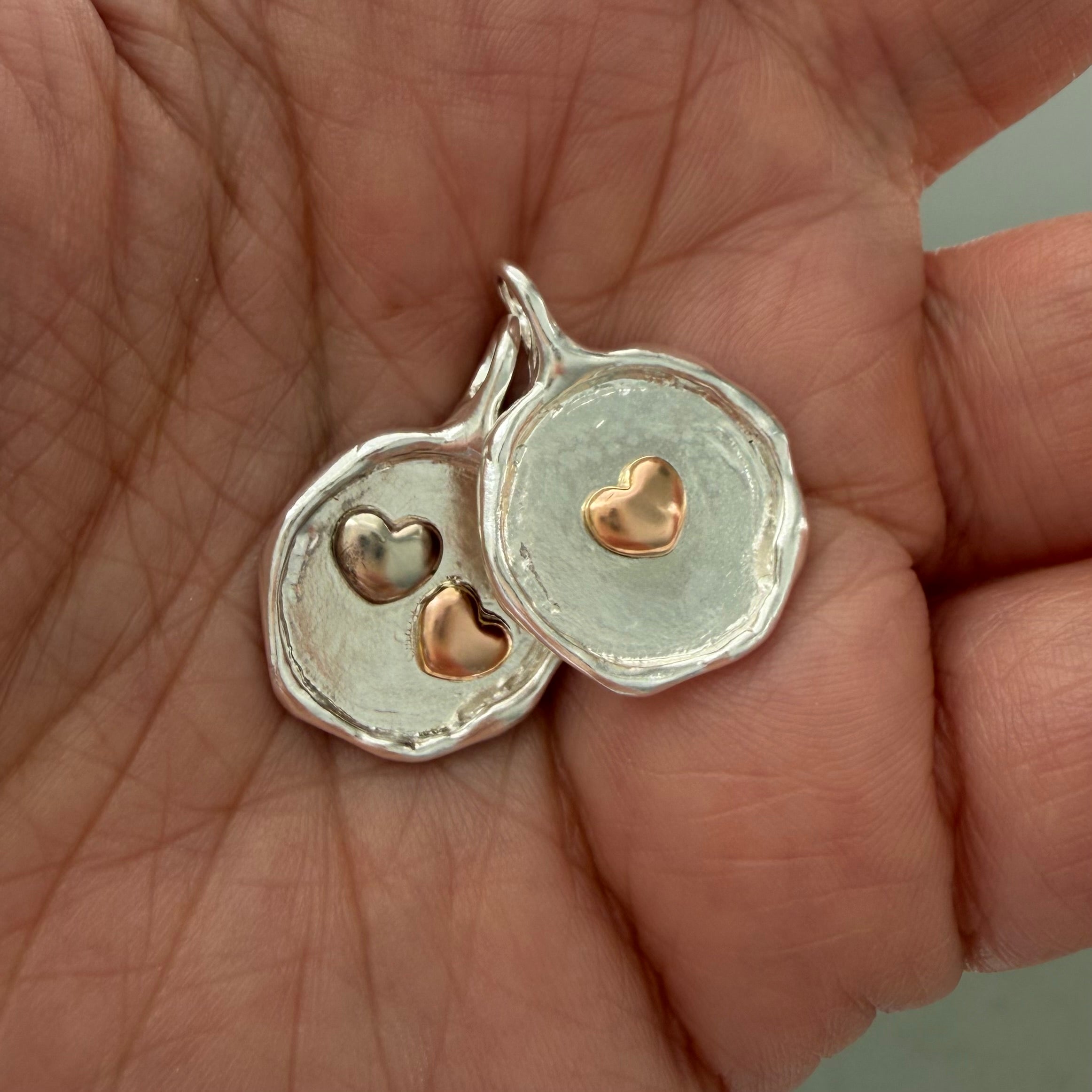 Sterling Silver & 14K Hearts Medallion