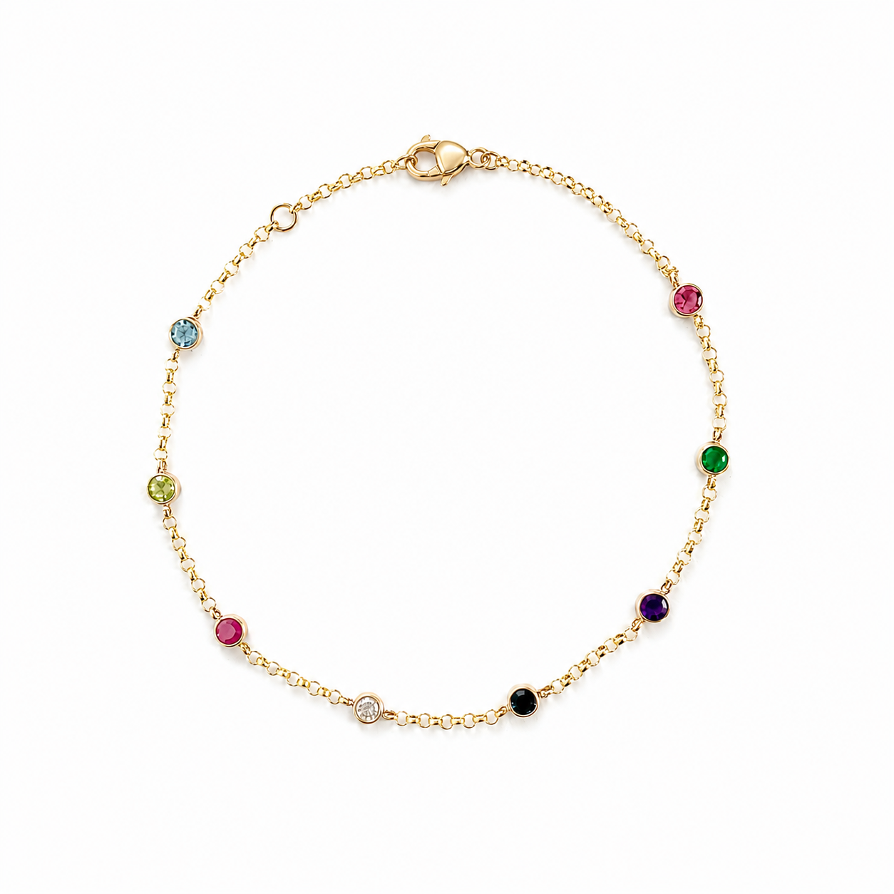 14K Dainty Birthstone Charm Bracelet