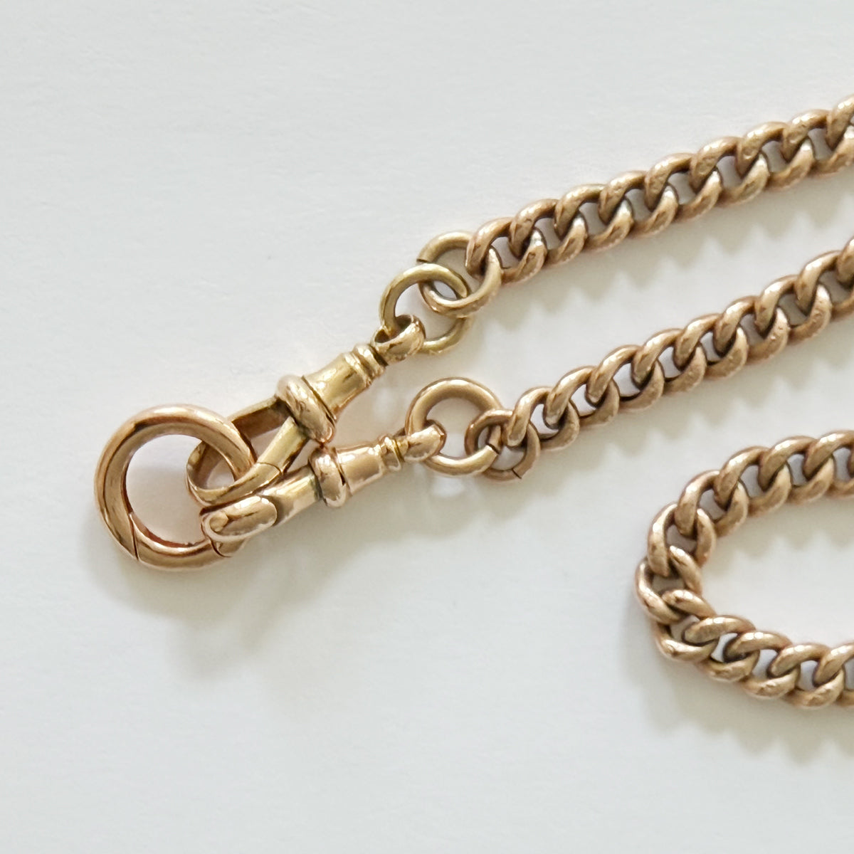 9K Rose Gold Antique Albert Pocket Watch Chain with 2 Swivel Dog Clips and Charm Holder - 15.5" inch