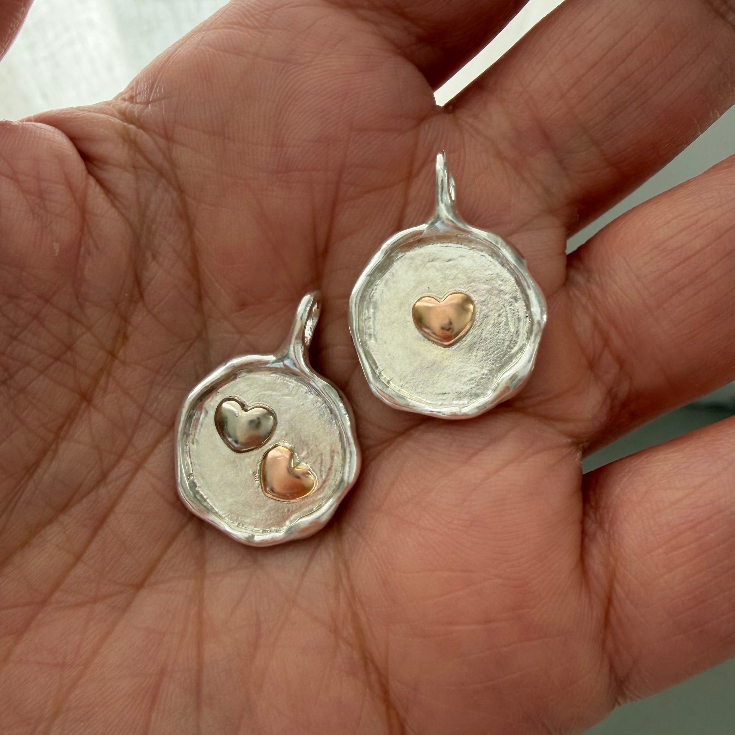 Sterling Silver & 14K Hearts Medallion