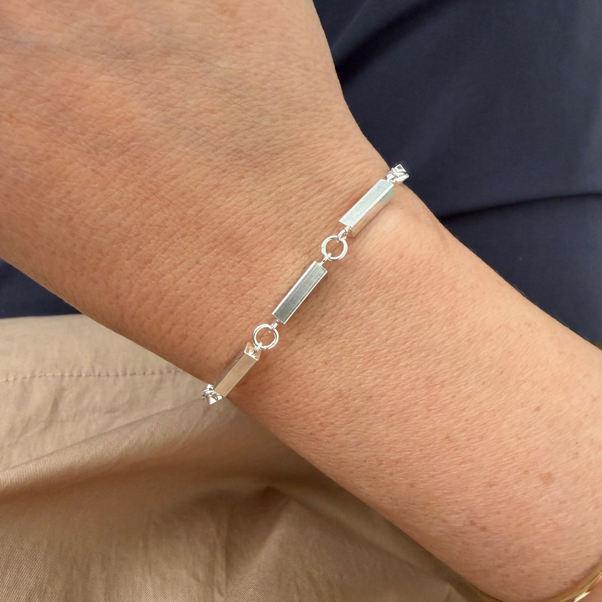Sterling Silver Boxy Bars Bracelet - 7.5 inch