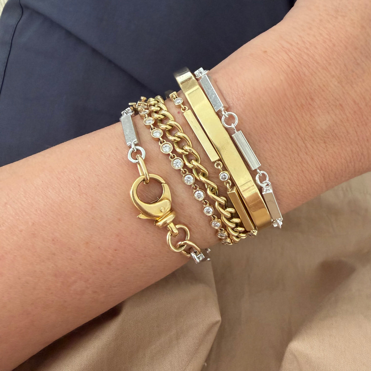 Sterling Silver Boxy Bars Bracelet - 7.5 inch