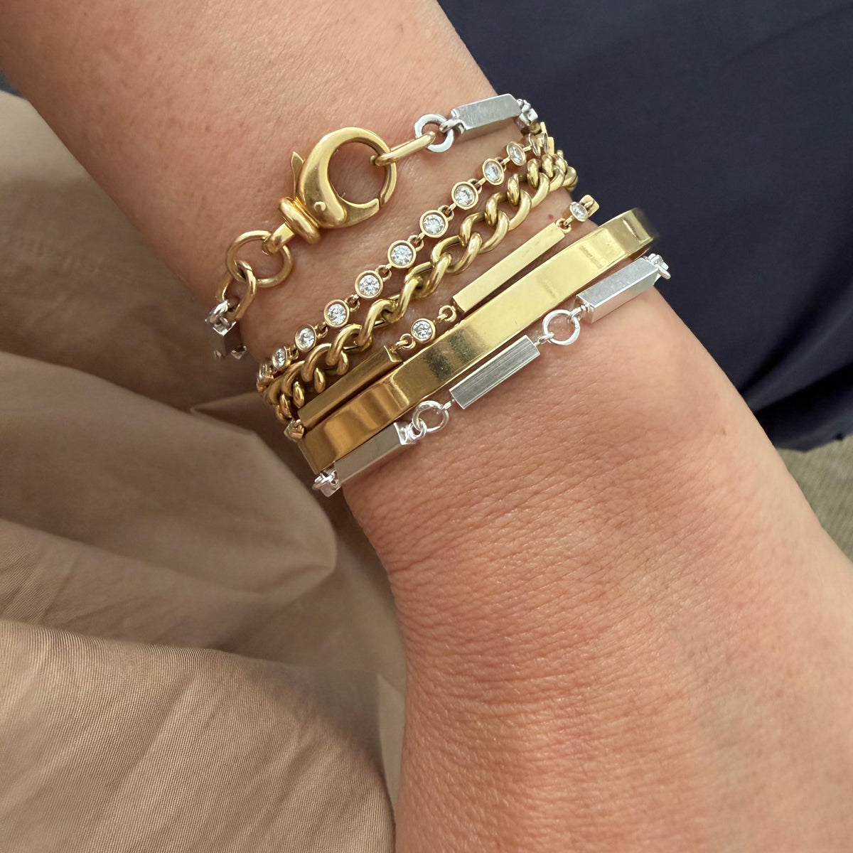 Sterling Silver Boxy Bars Bracelet - 7.5 inch