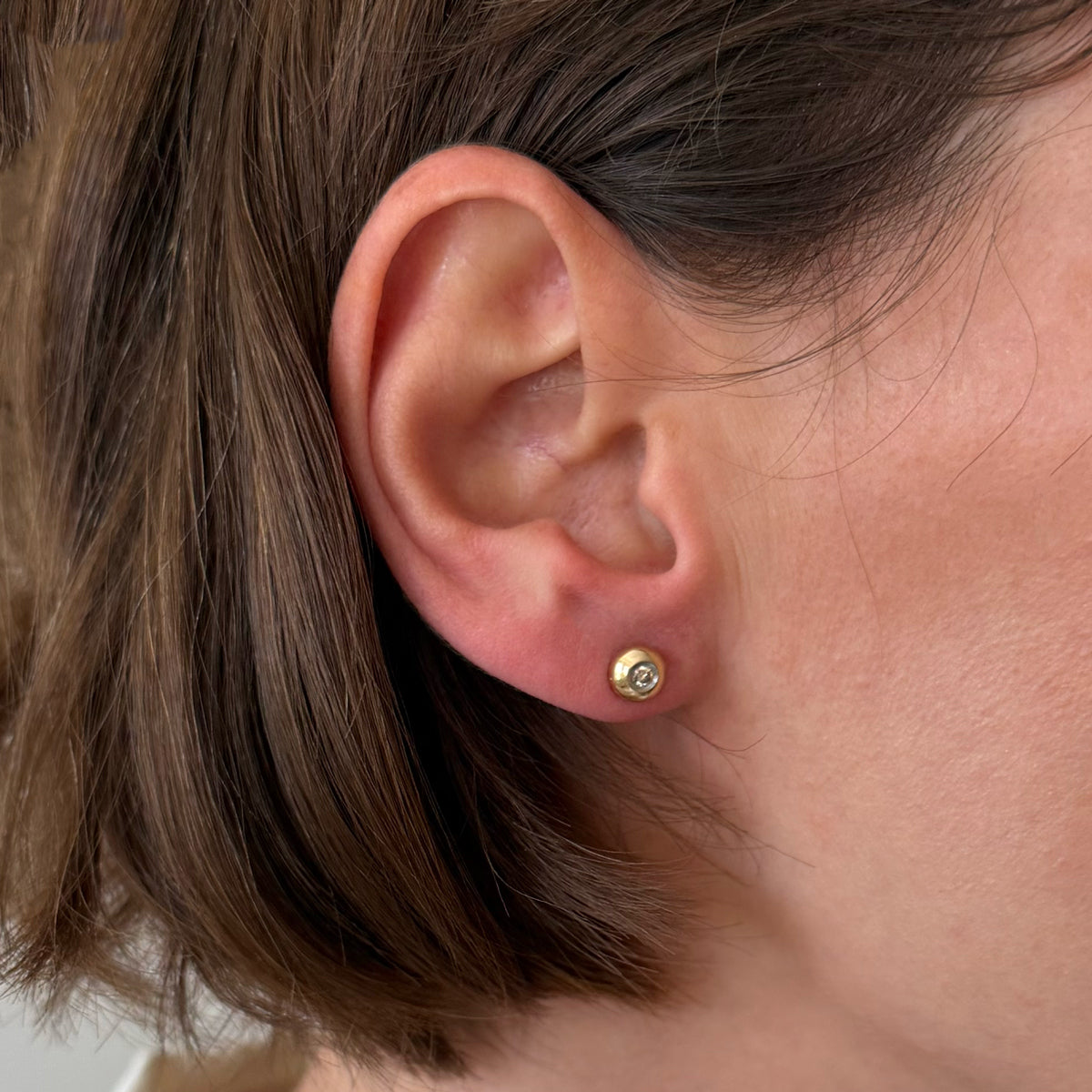 14K Gold Button Diamond Studs