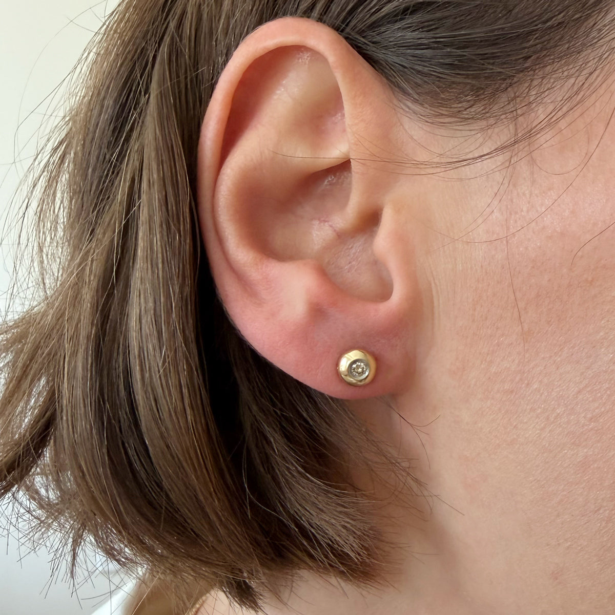 14K Gold Button Diamond Studs