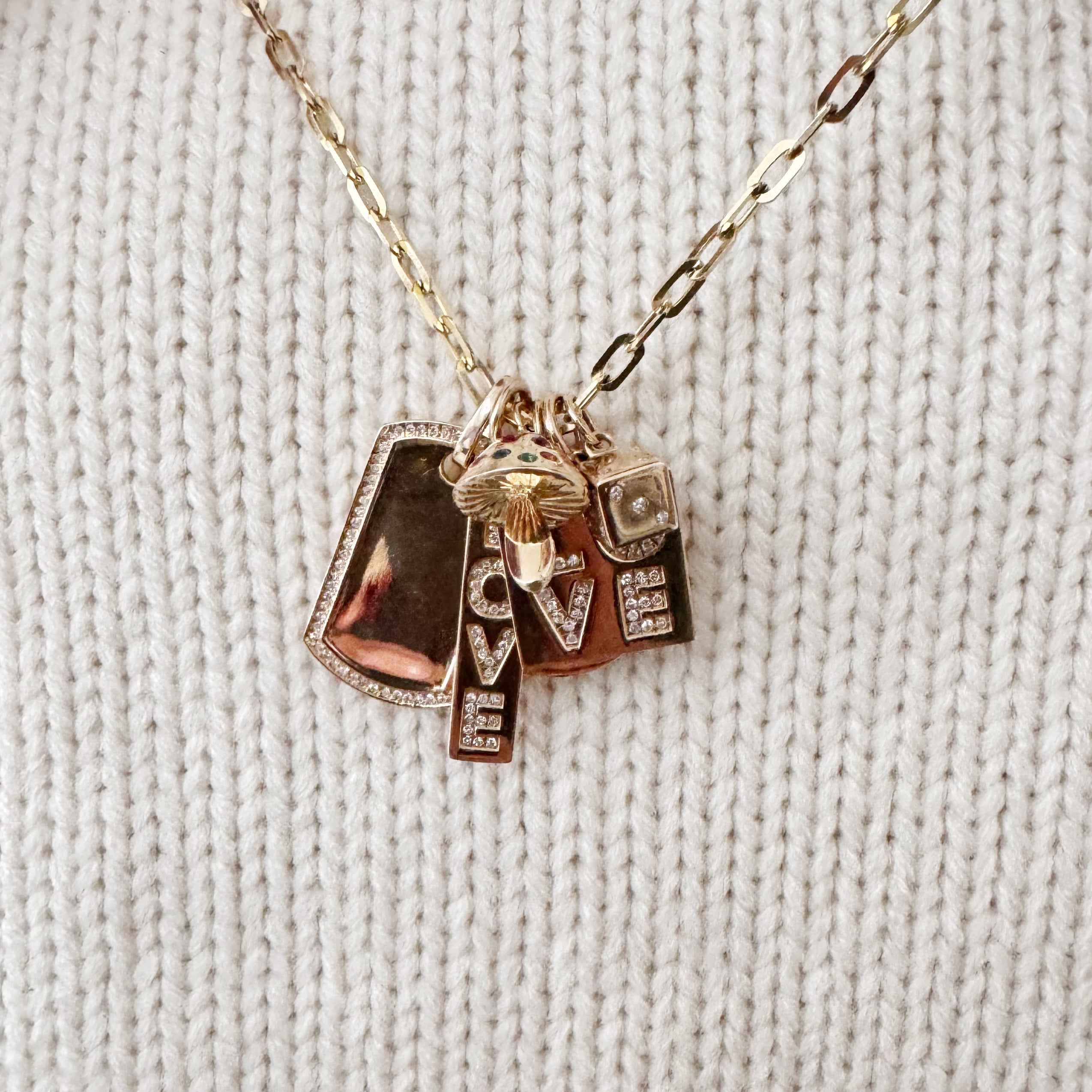 14K Pave Diamond Love Tag Charm