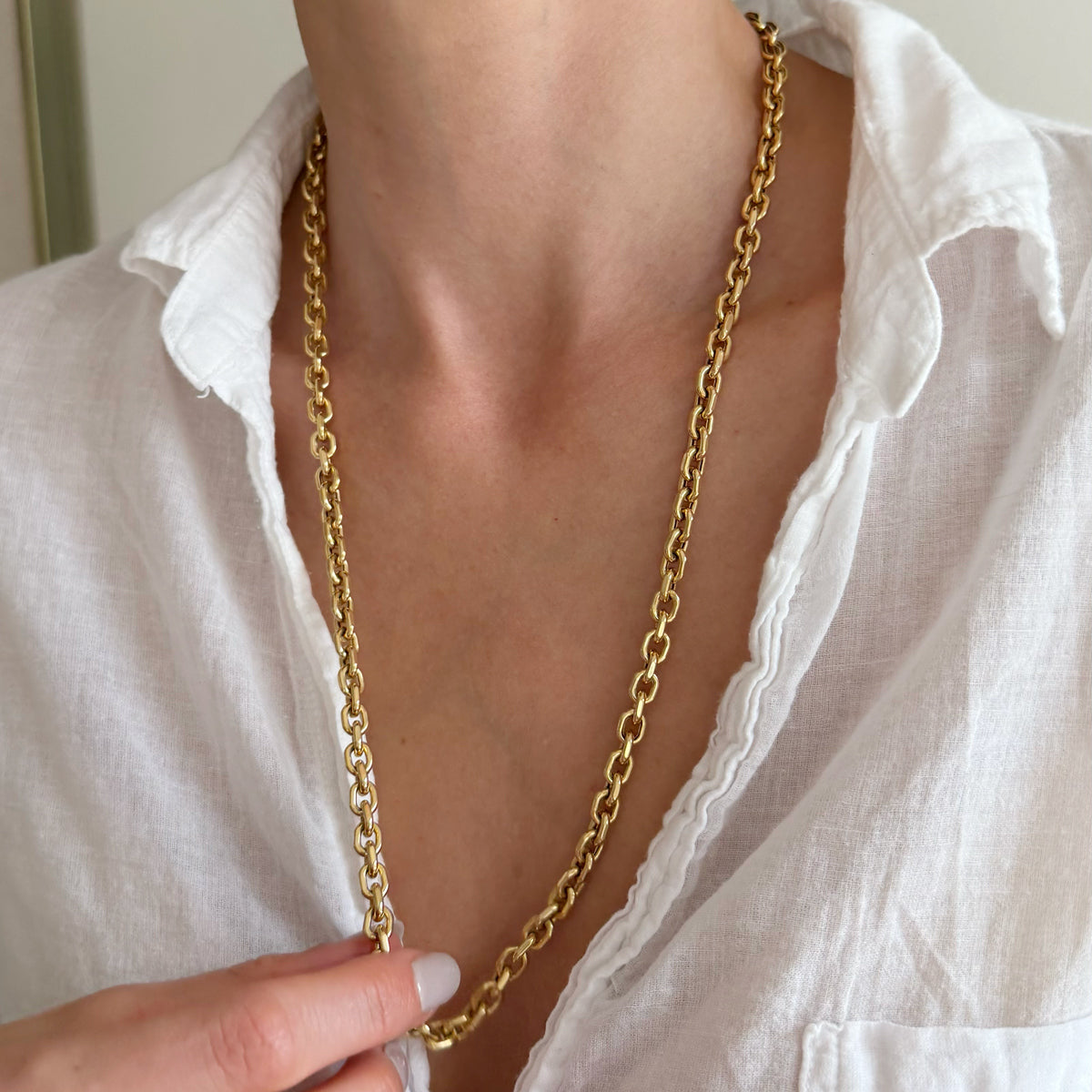 14K Yellow Gold 5.7 mm Square Link Necklace - 24 inch