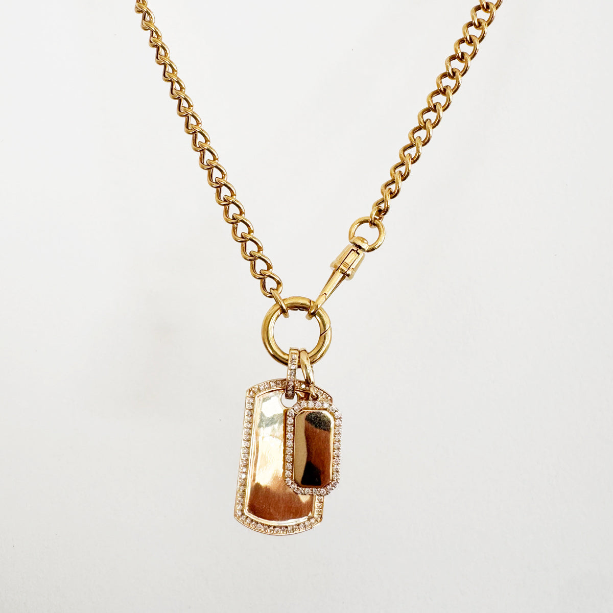 14K Pave Diamond Border Dog Tag Pendant