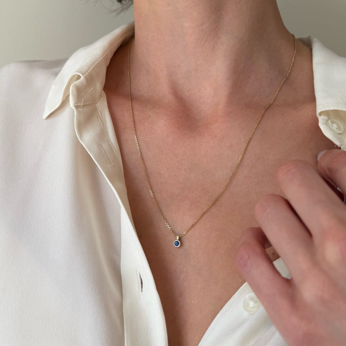14K Yellow Gold Sapphire Drop Charm with Adjustable Chain Necklace - 16-22 inch