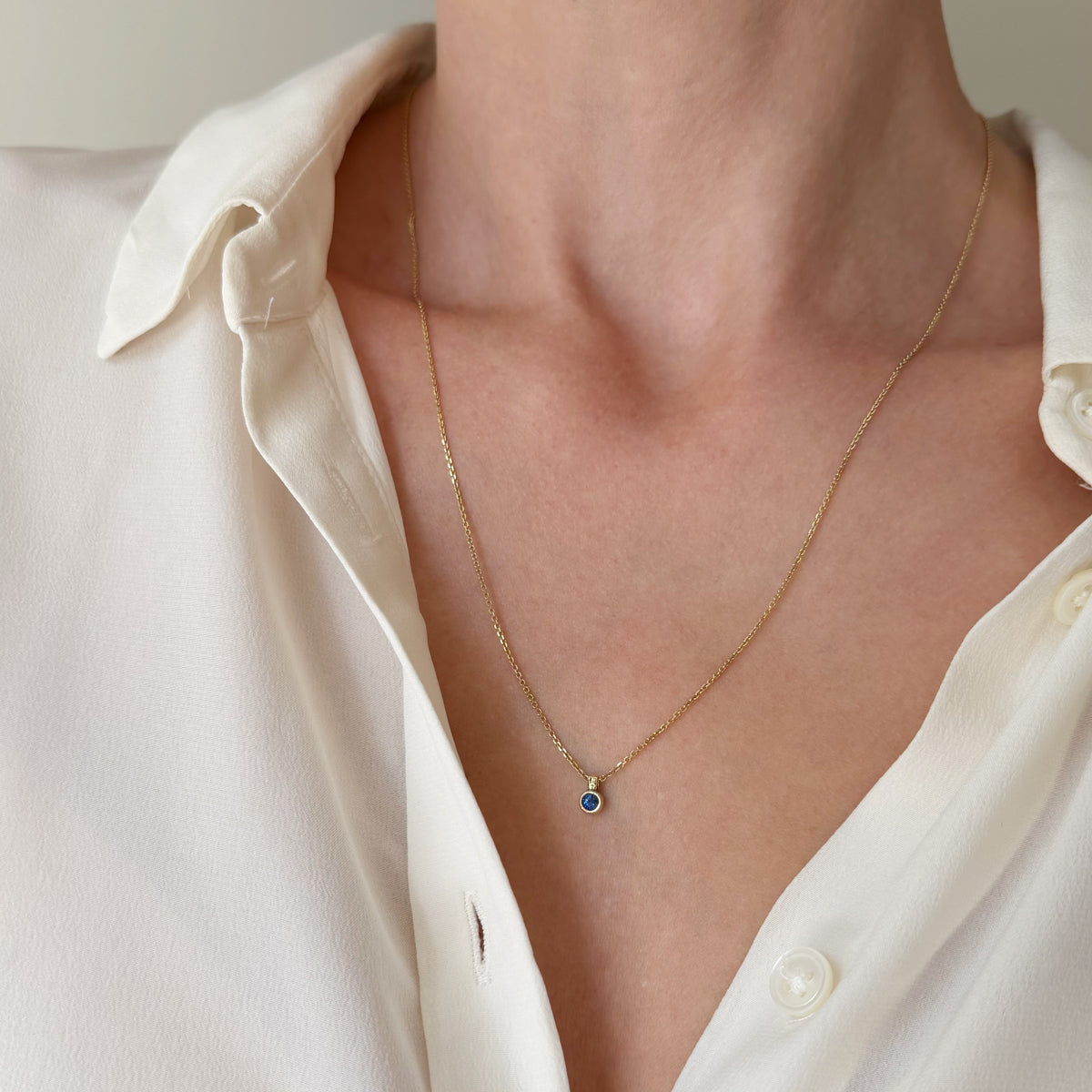 14K Yellow Gold Sapphire Drop Charm with Adjustable Chain Necklace - 16-22 inch