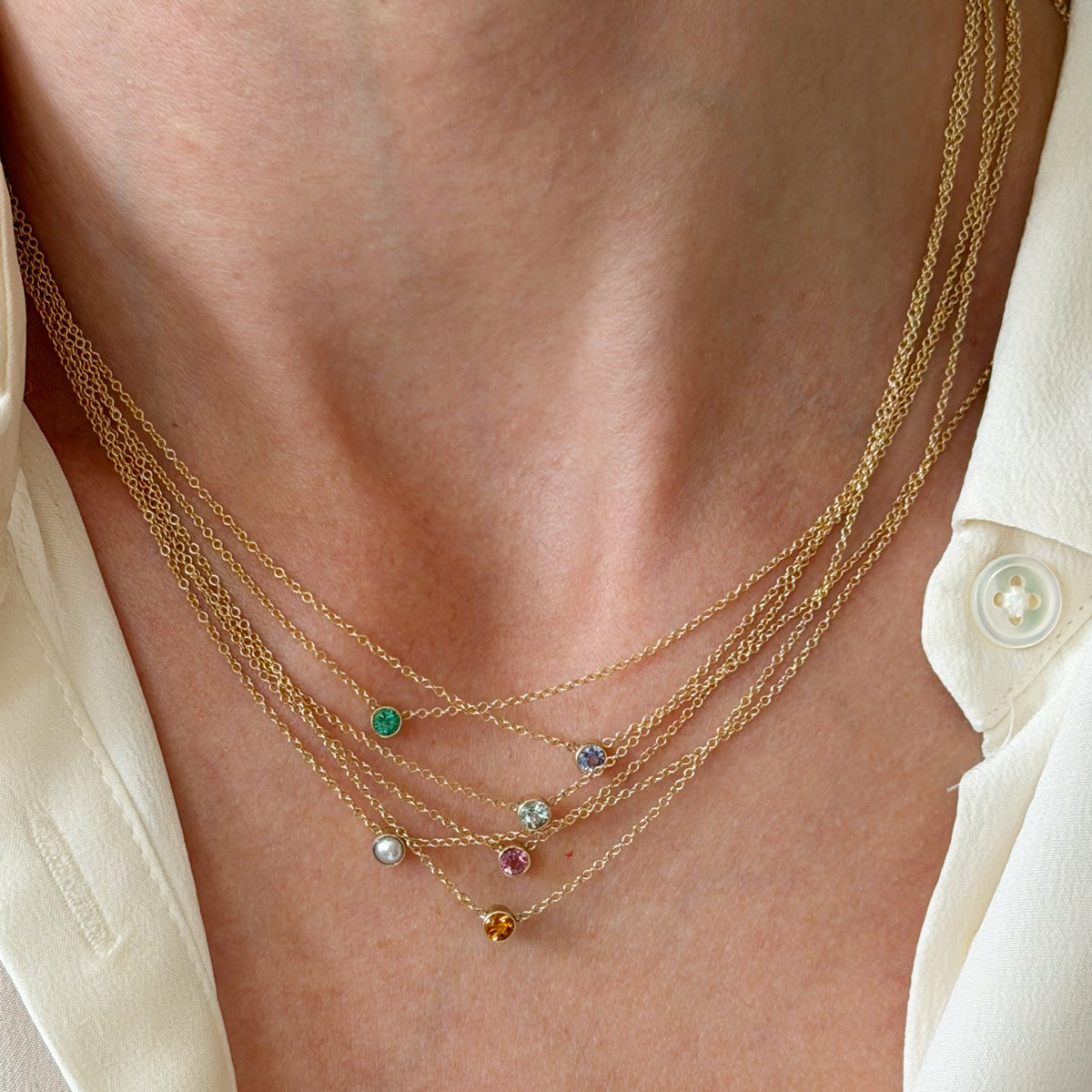 14K Yellow Gold Emerald Birthstone Necklace