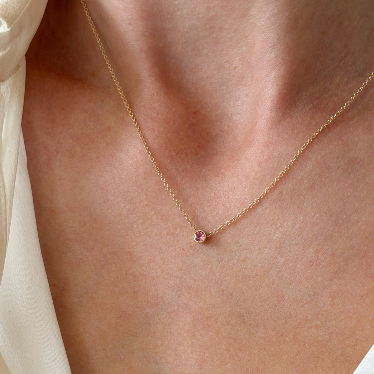 14K Yellow Gold Pink Tourmaline Birthstone Necklace