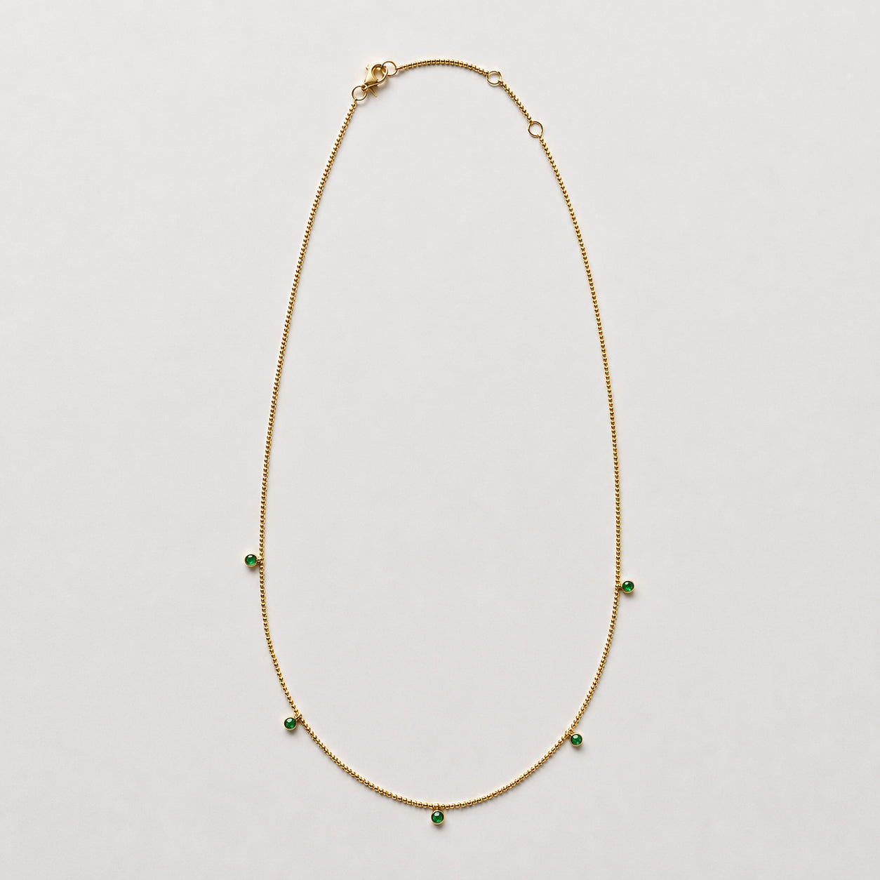 14K Dainty Emerald Beaded Chain Necklace 16-18 inch