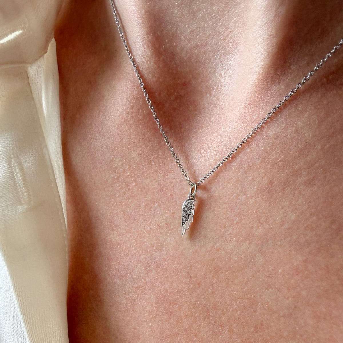 14K White Gold Diamond Angel Wing Charm
