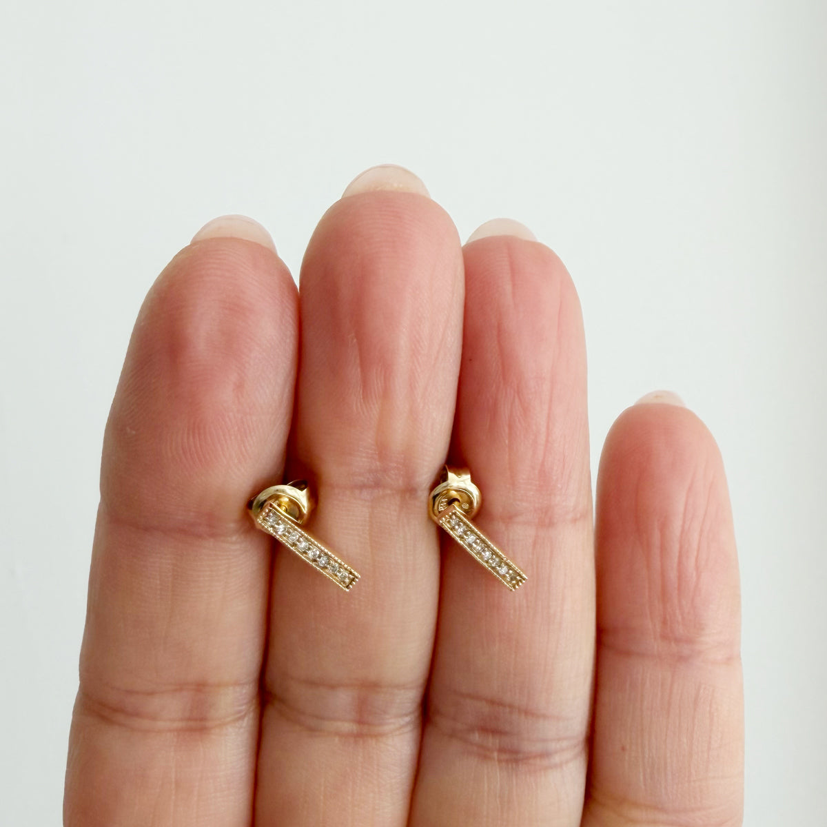 14K Diamond Bar Studs
