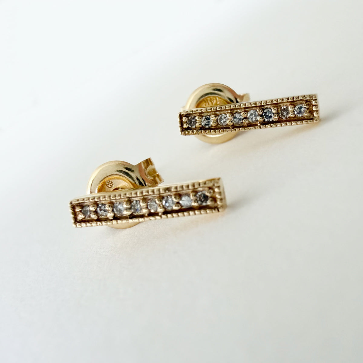 14K Diamond Bar Studs
