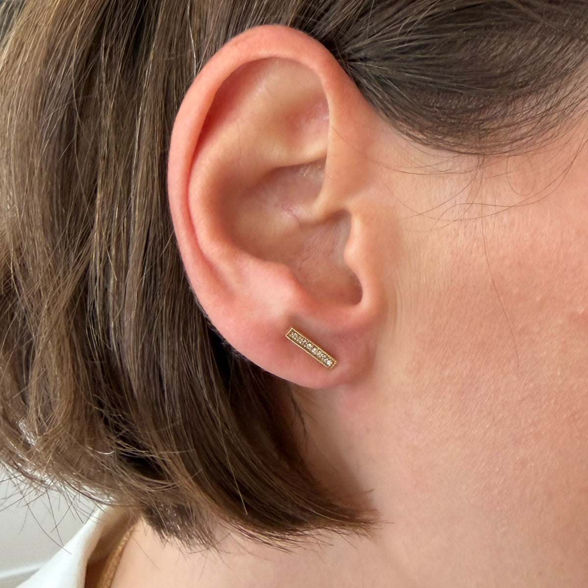 14K Diamond Bar Studs