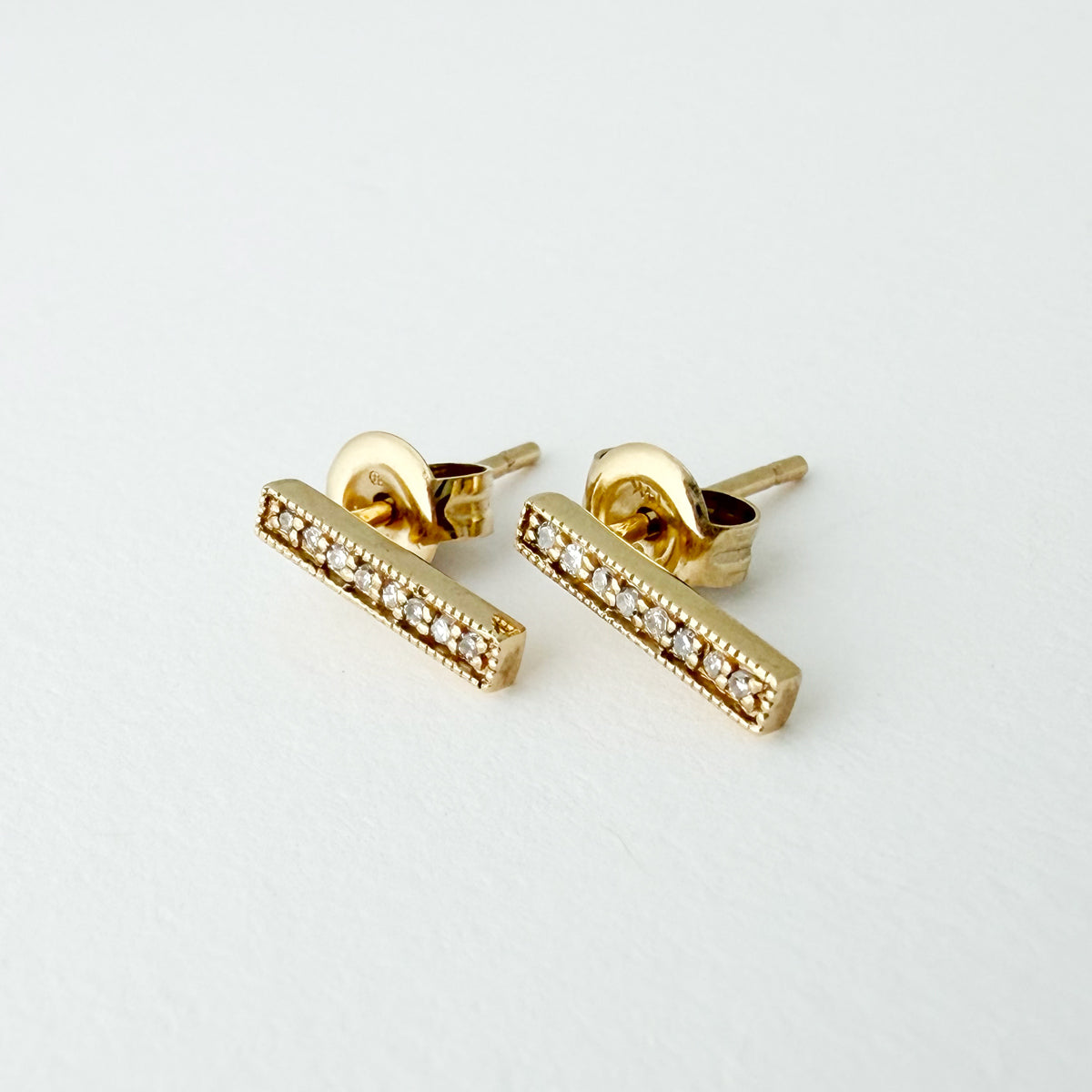 14K Diamond Bar Studs