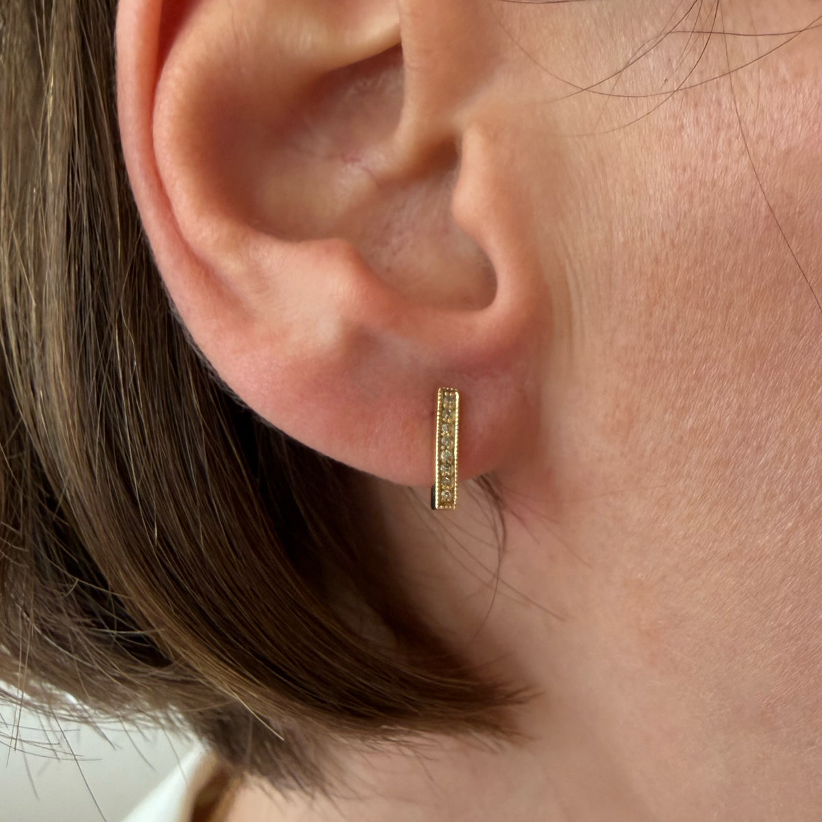 14K Diamond Bar Studs