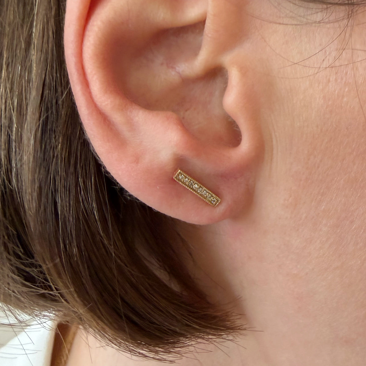 14K Diamond Bar Studs
