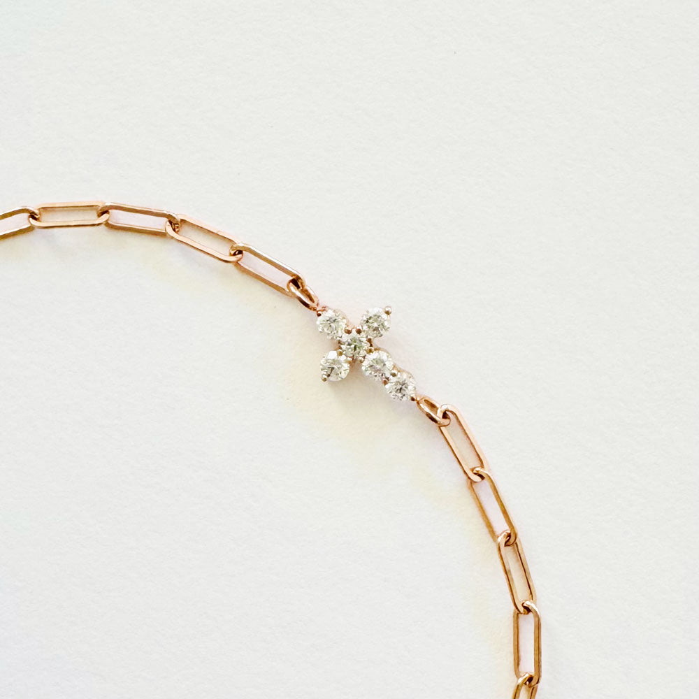 14K Rose Gold Diamond Cross Bracelet - Sample Sale