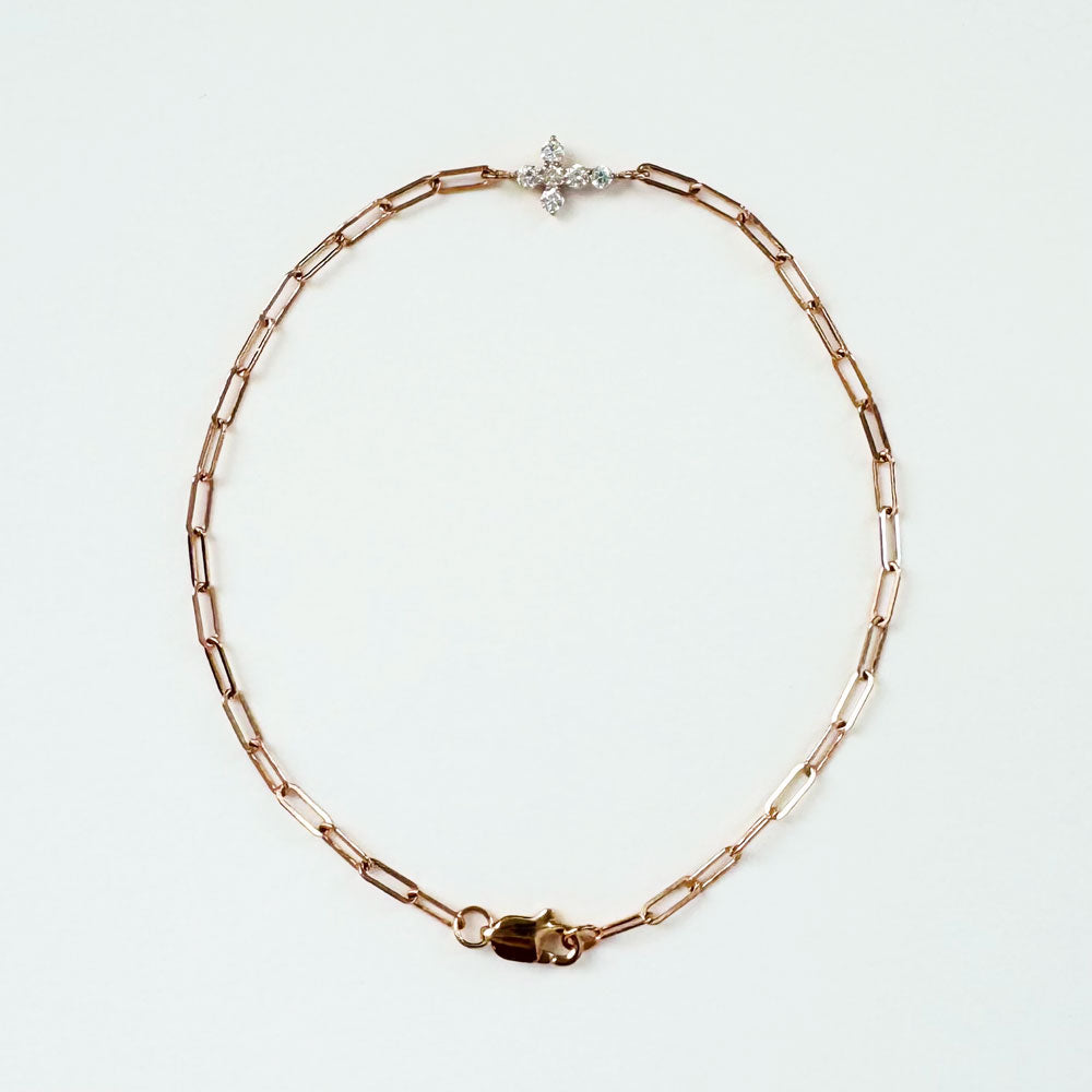 14K Rose Gold Diamond Cross Bracelet - Sample Sale