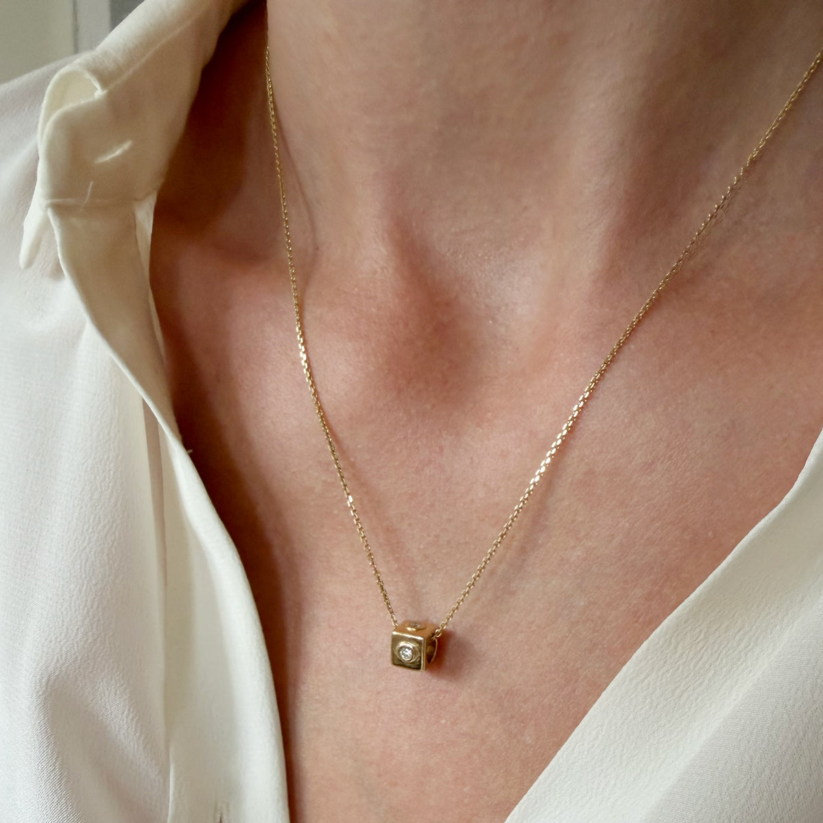 14K Gold Diamond Rondelle Charm