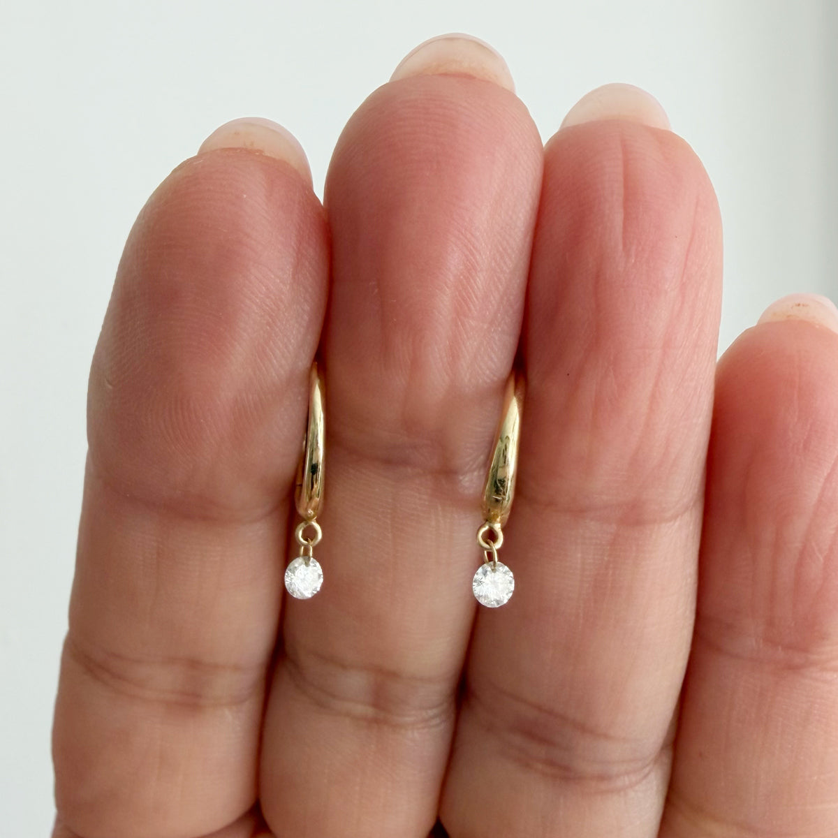 14K Drilled Natural Diamond Hinged Hoop Earrings