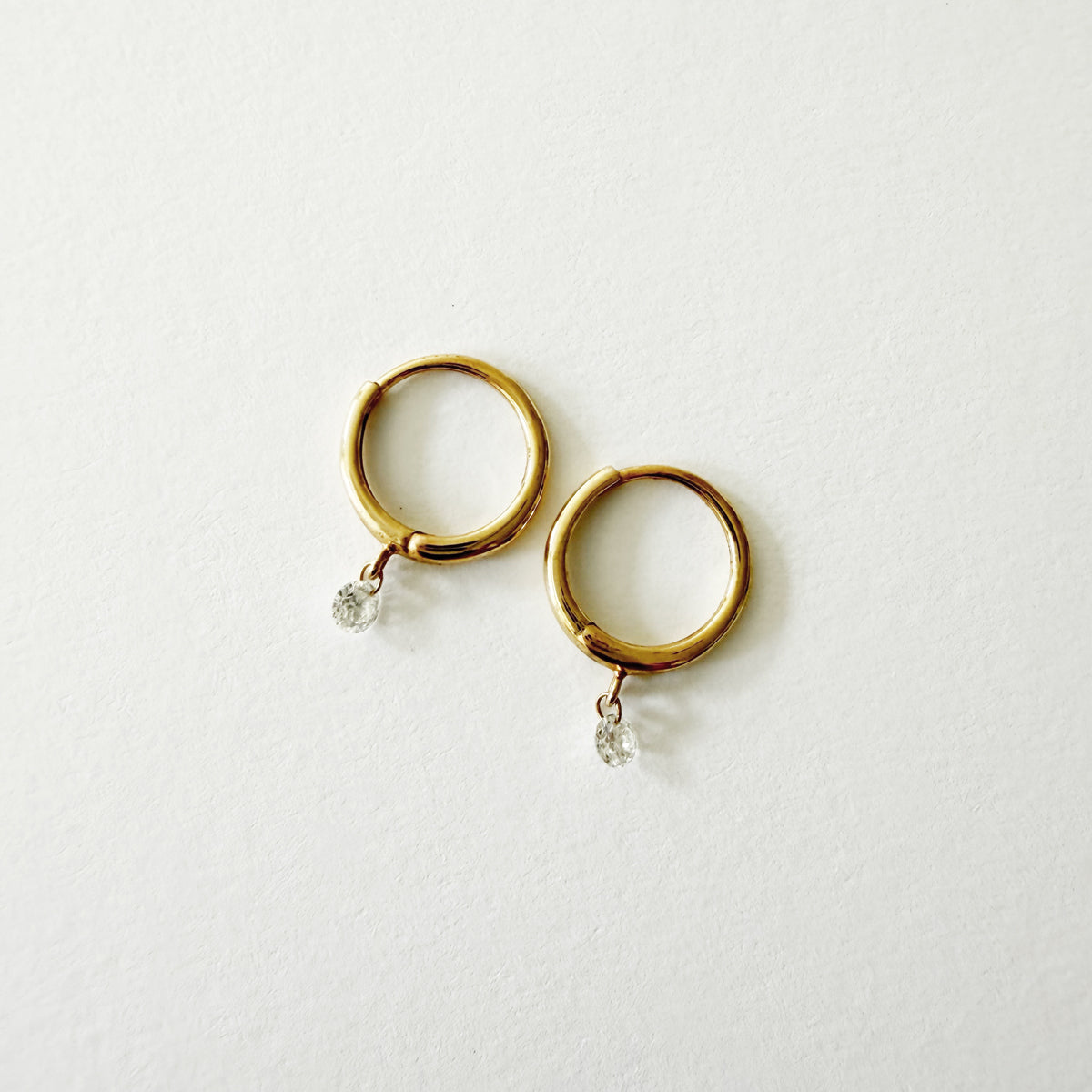 14K Drilled Natural Diamond Hinged Hoop Earrings