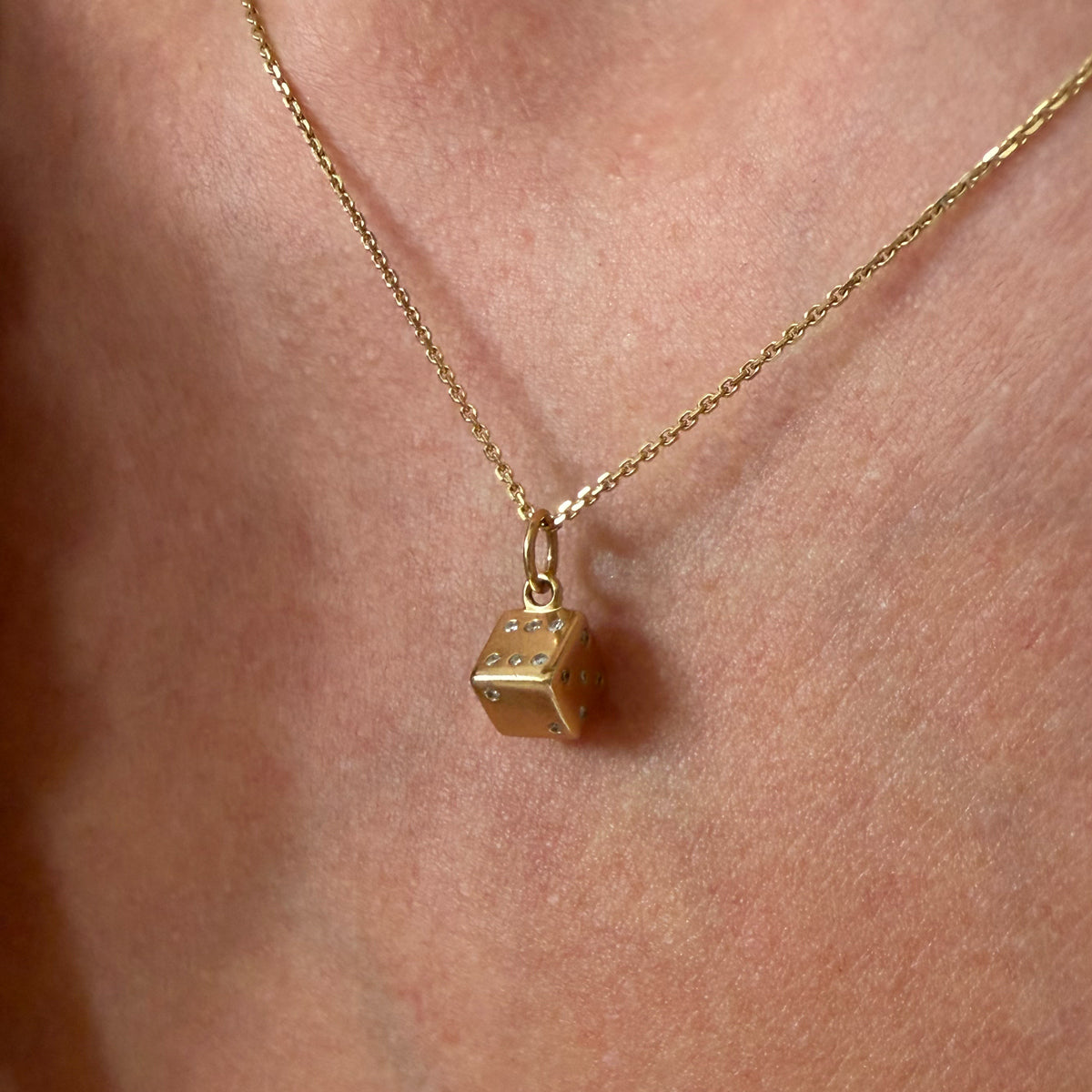 14K Gold Diamond Dice Charm