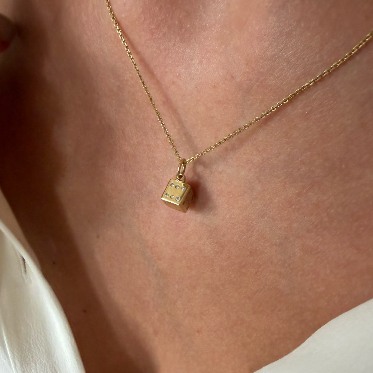 14K Gold Diamond Dice Charm