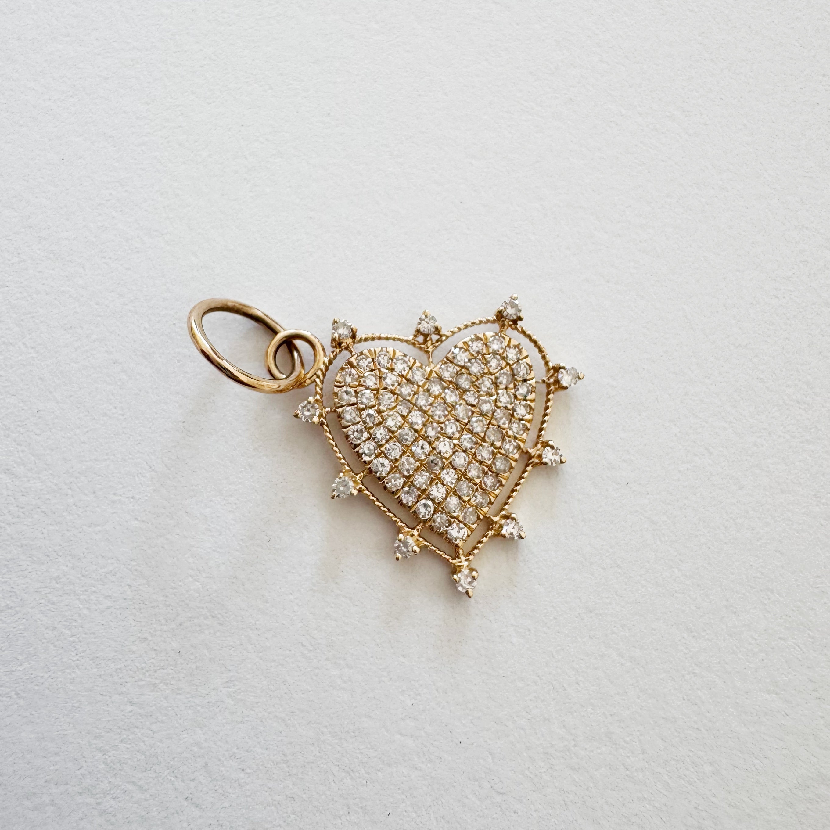 14K Ornate Pave Diamond Heart Charm