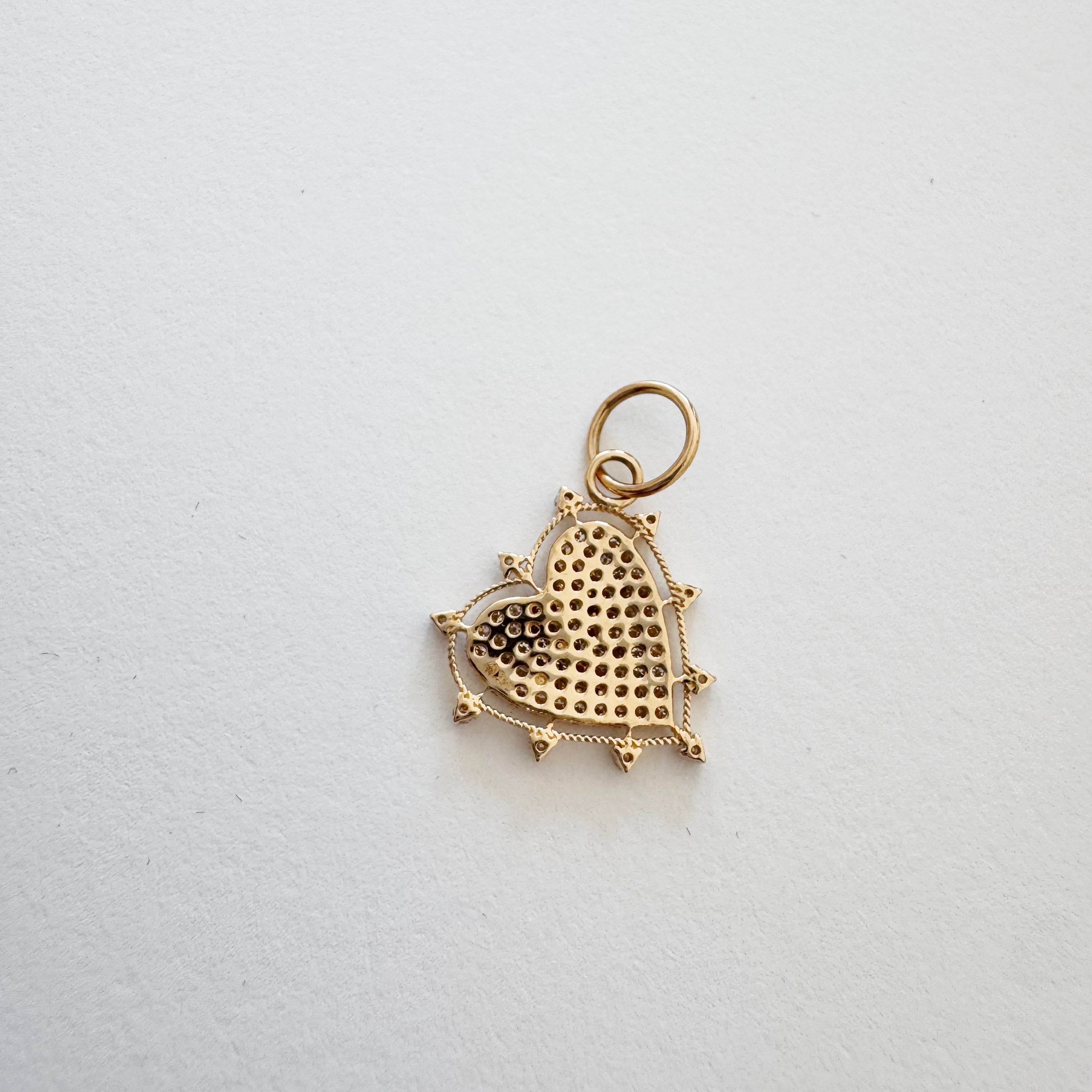 14K Ornate Pave Diamond Heart Charm
