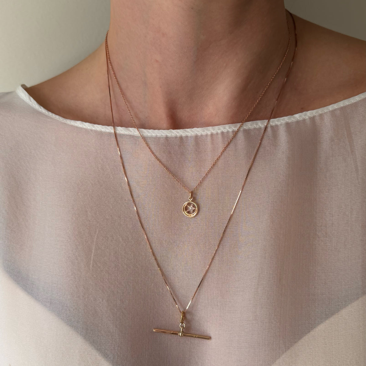 14K Rose Gold Dainty Diamond Star Necklace - 16 inch